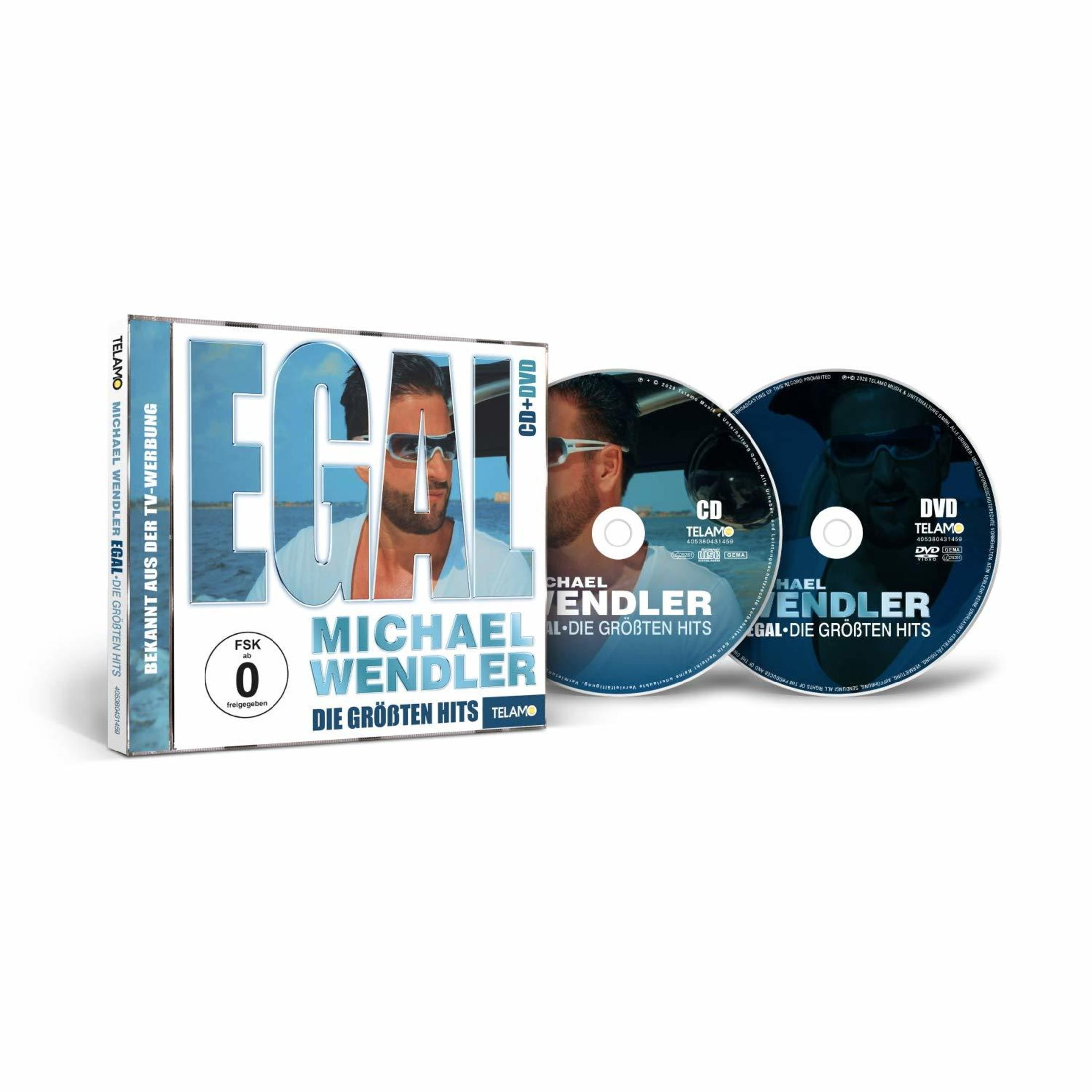 CD- und DVD-Set von Michael Wendler 'Egal - Die Größten Hits'. Enthält Albumcover mit Wendler und dem Albumtitel.