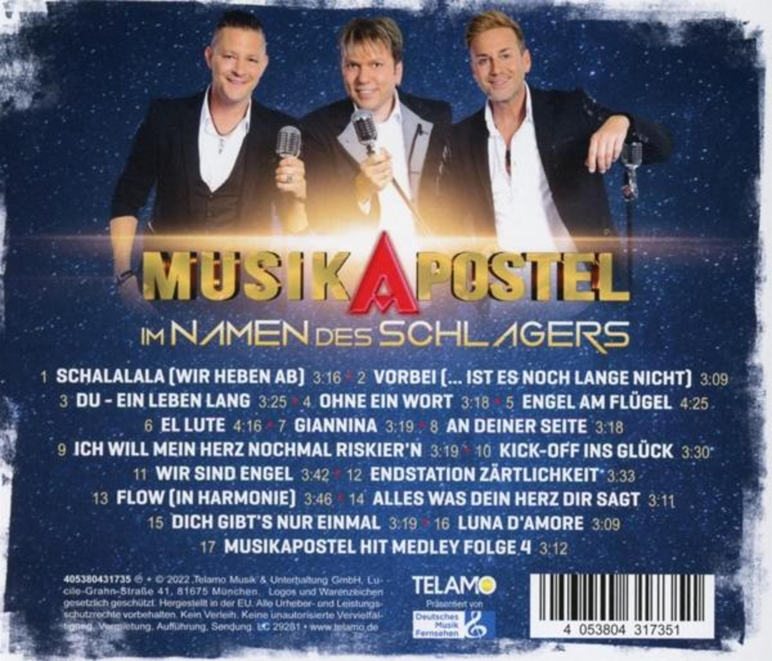 Albumcover: Drei Männer mit Mikrofonen, Text 'Musikapostel', Songtitel.