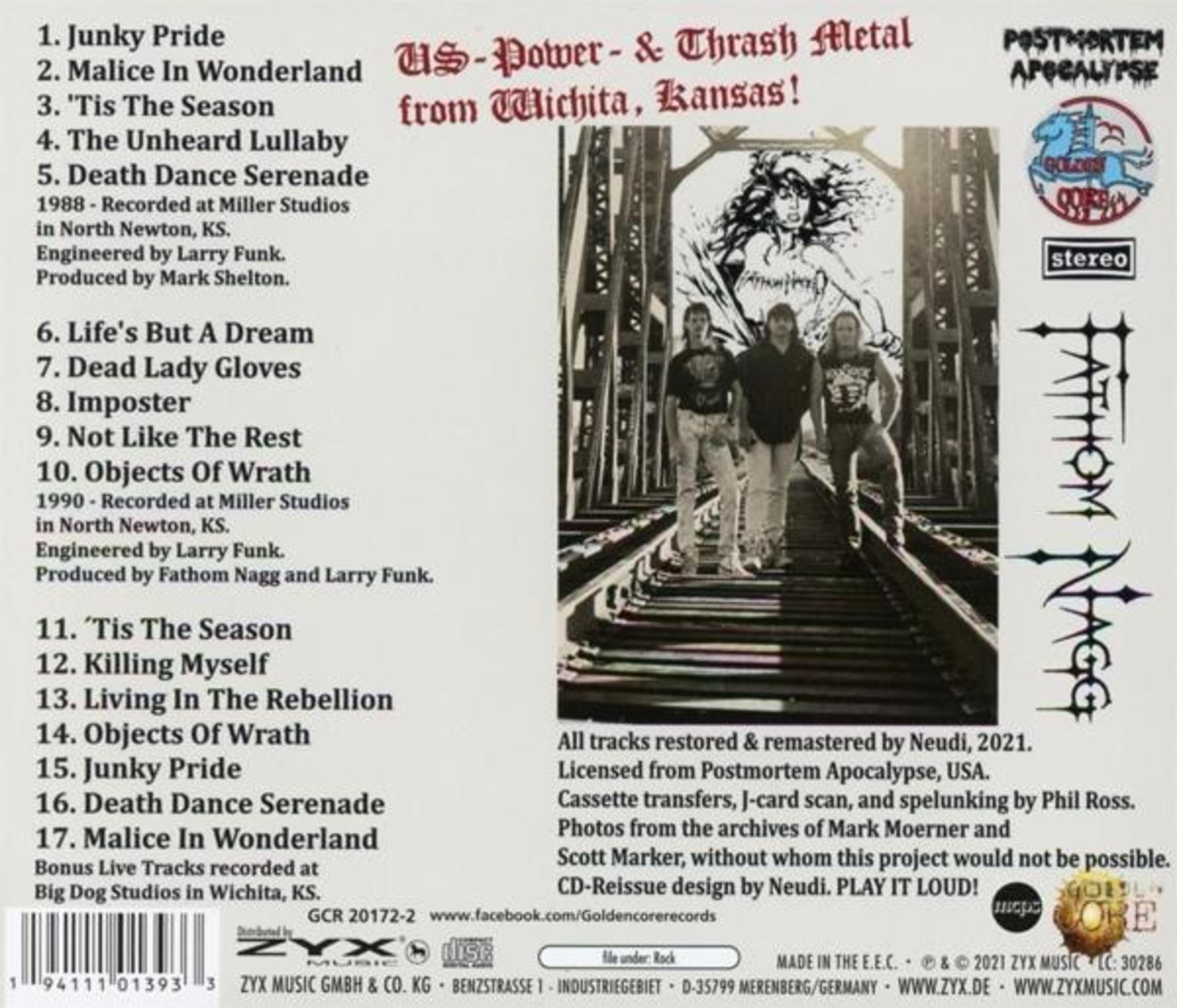 CD-Cover mit Bandmitgliedern auf Bahngleisen, Bandnamen, Titelliste und Albumdetails. Der Stil ist Metal.