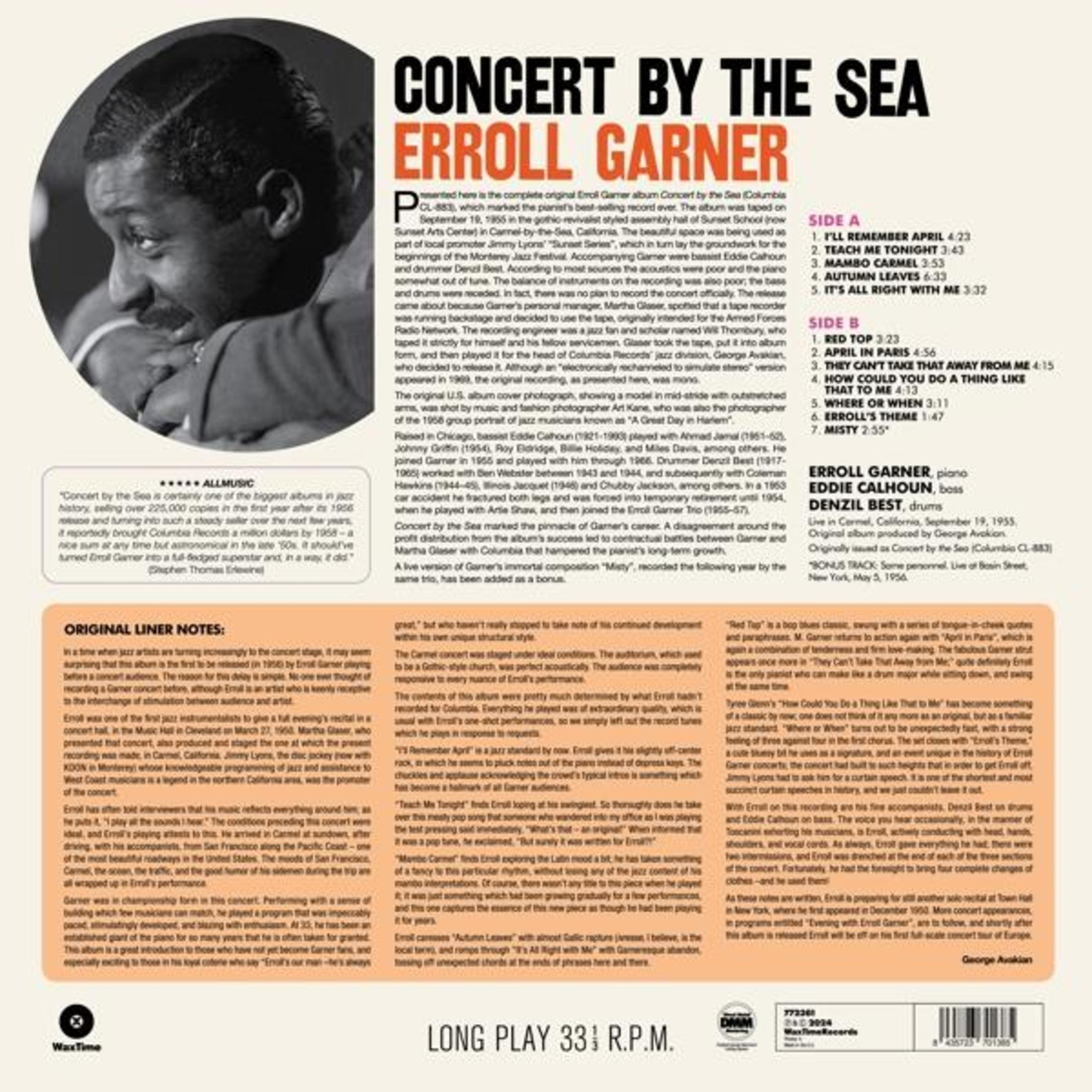 Albumcover: Konzert am Meer, Erroll Garner, mit Titelliste und Foto eines Mannes im Kreis.