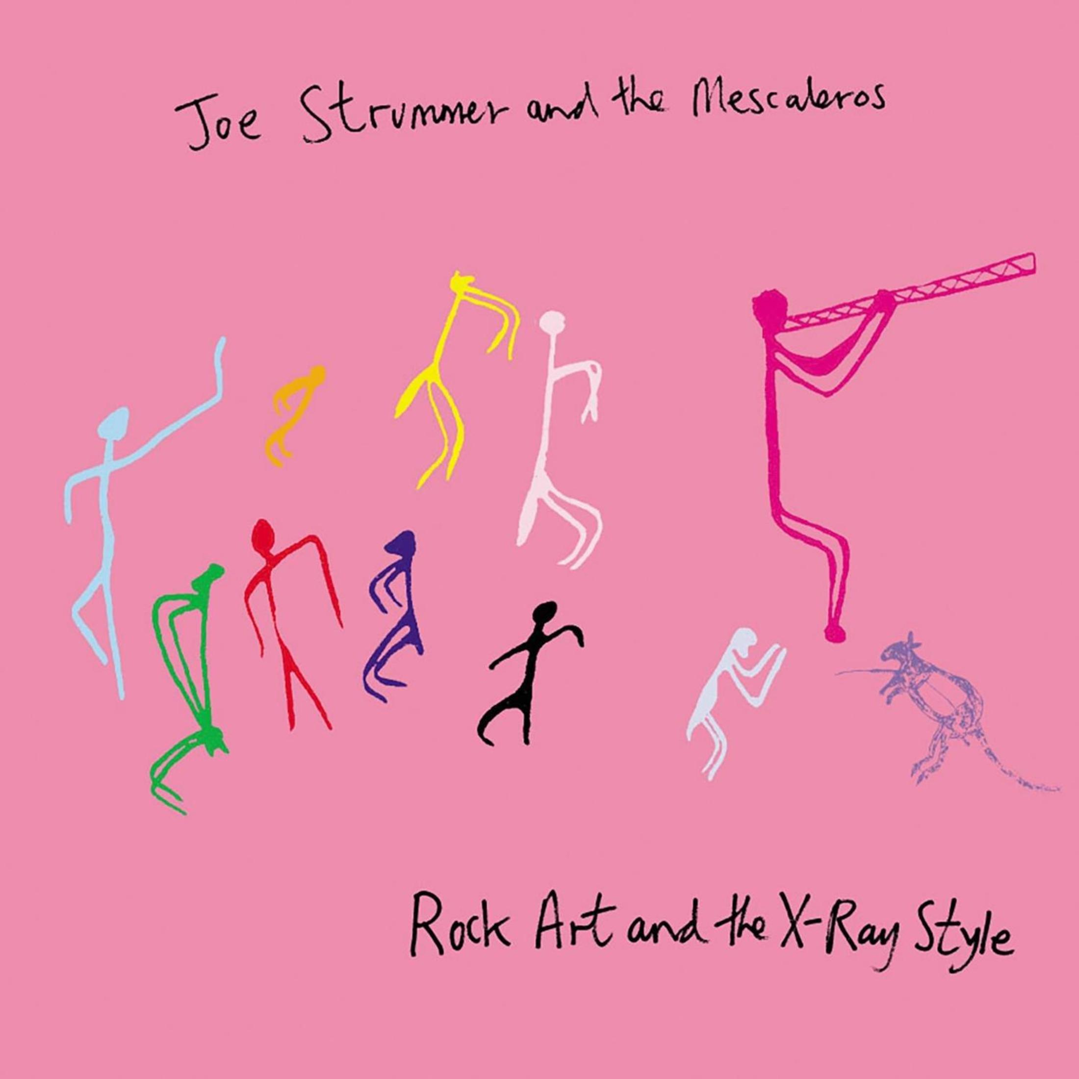 Copertina rosa con omini stilizzati di vari colori. Testo: Joe Strummer and the Mescaleros e Rock Art and the X-Ray Style.