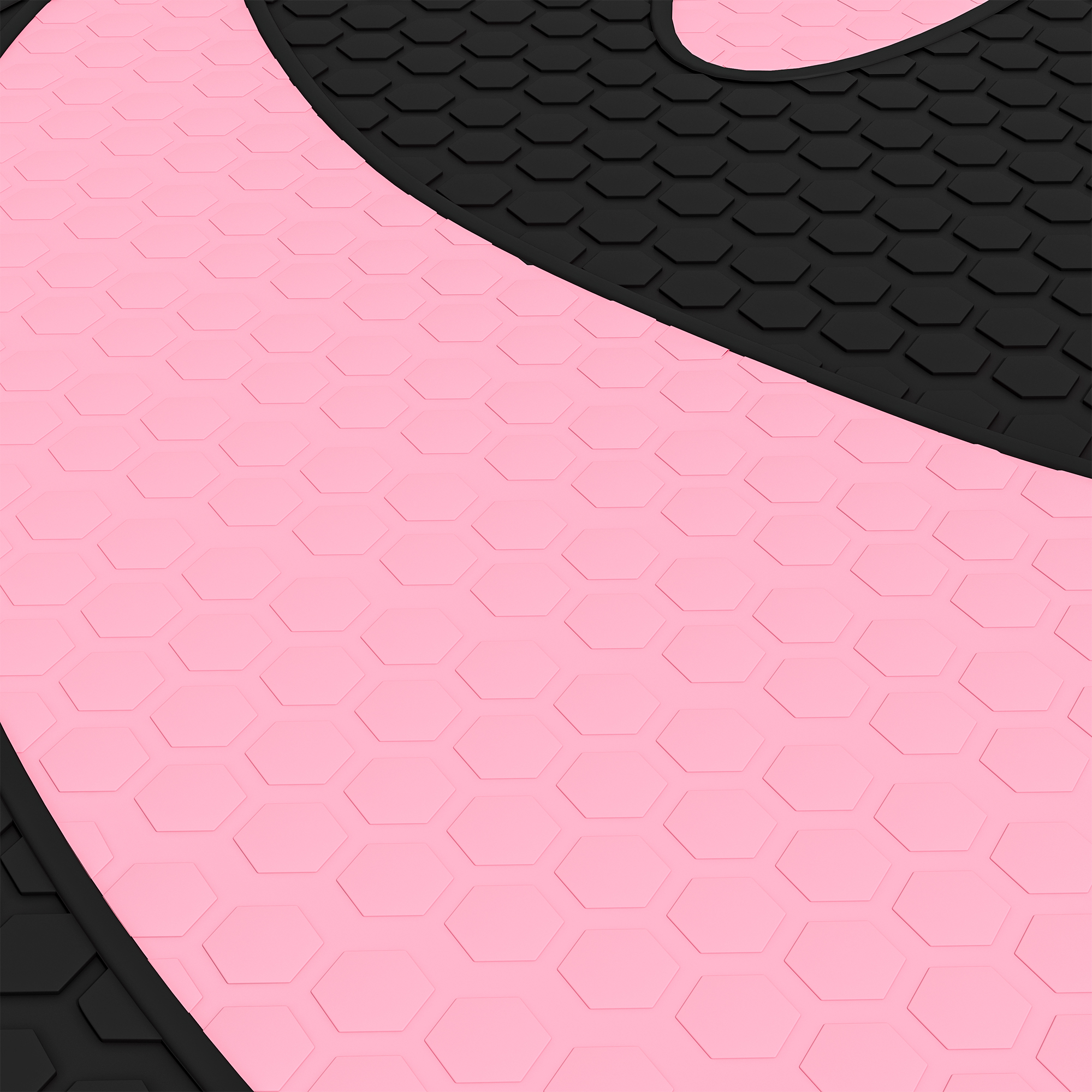 Imagen abstracta con un patrón de panal rosa y un patrón de panal negro. Las formas se curvan por el marco.