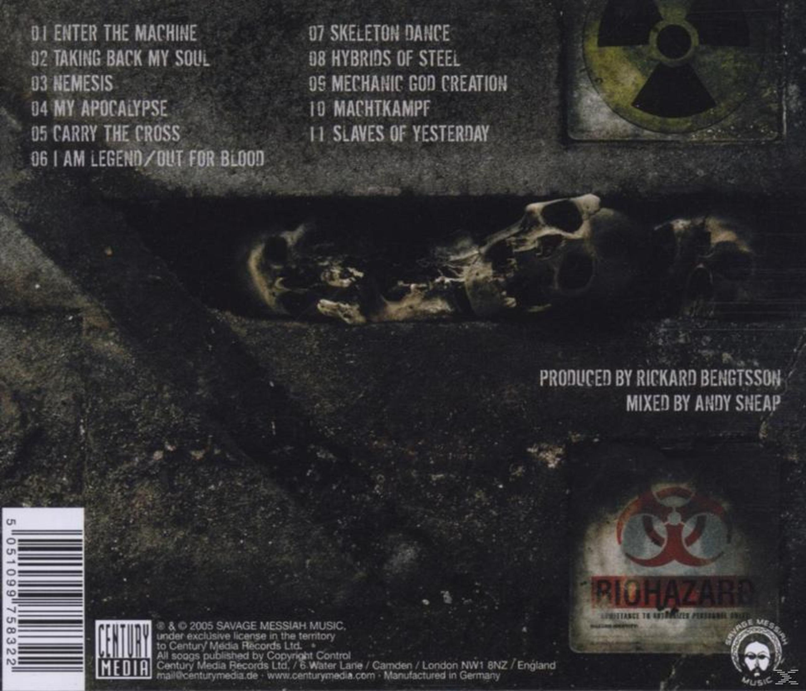 Albumcover mit Titeln und Biohazard-Symbol. Schädel und metallischer Hintergrund. Dunkel und Grunge.