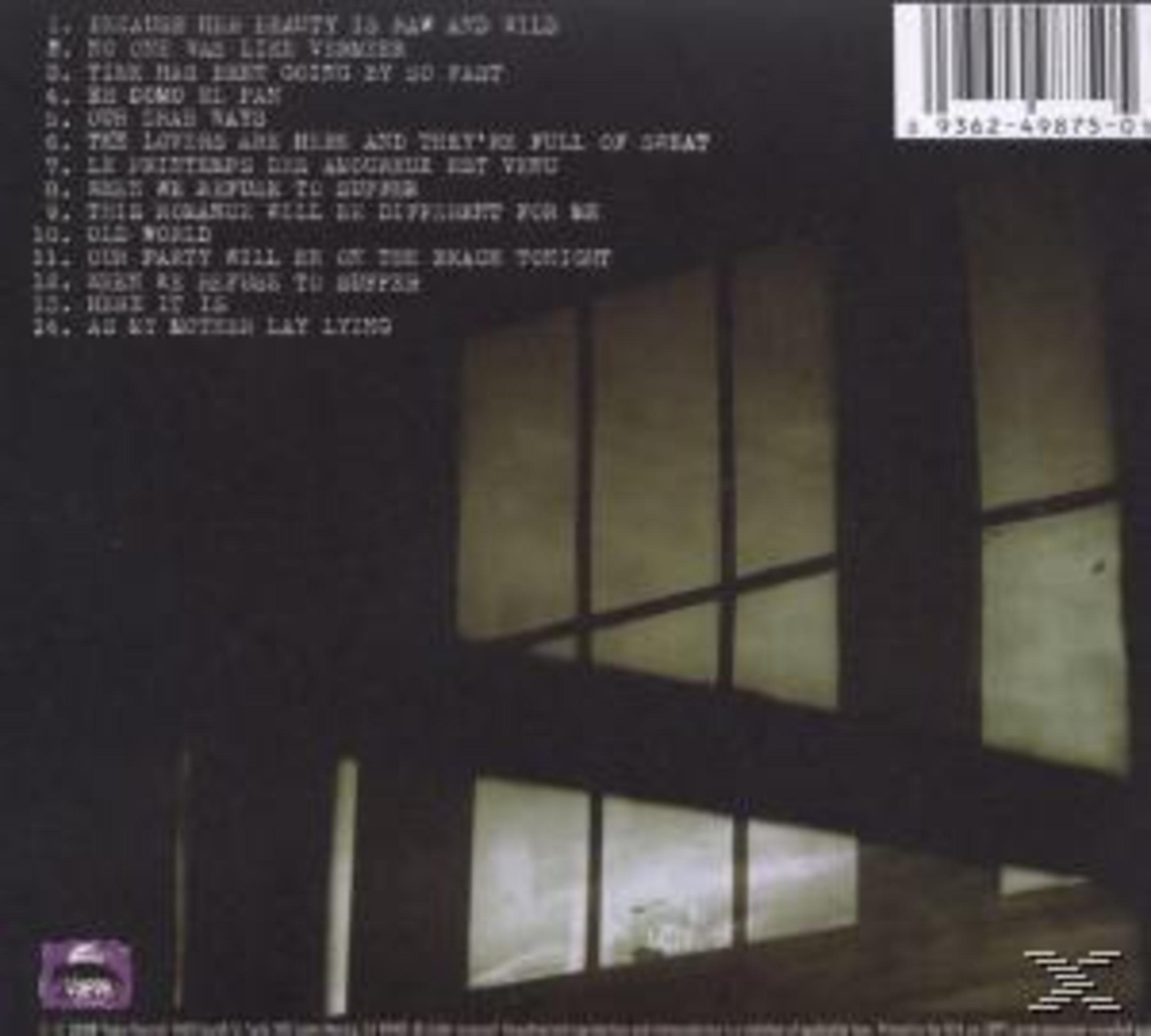 Das CD-Cover zeigt Text mit Songtiteln und einen fensterartigen Hintergrund mit einem Barcode oben rechts.