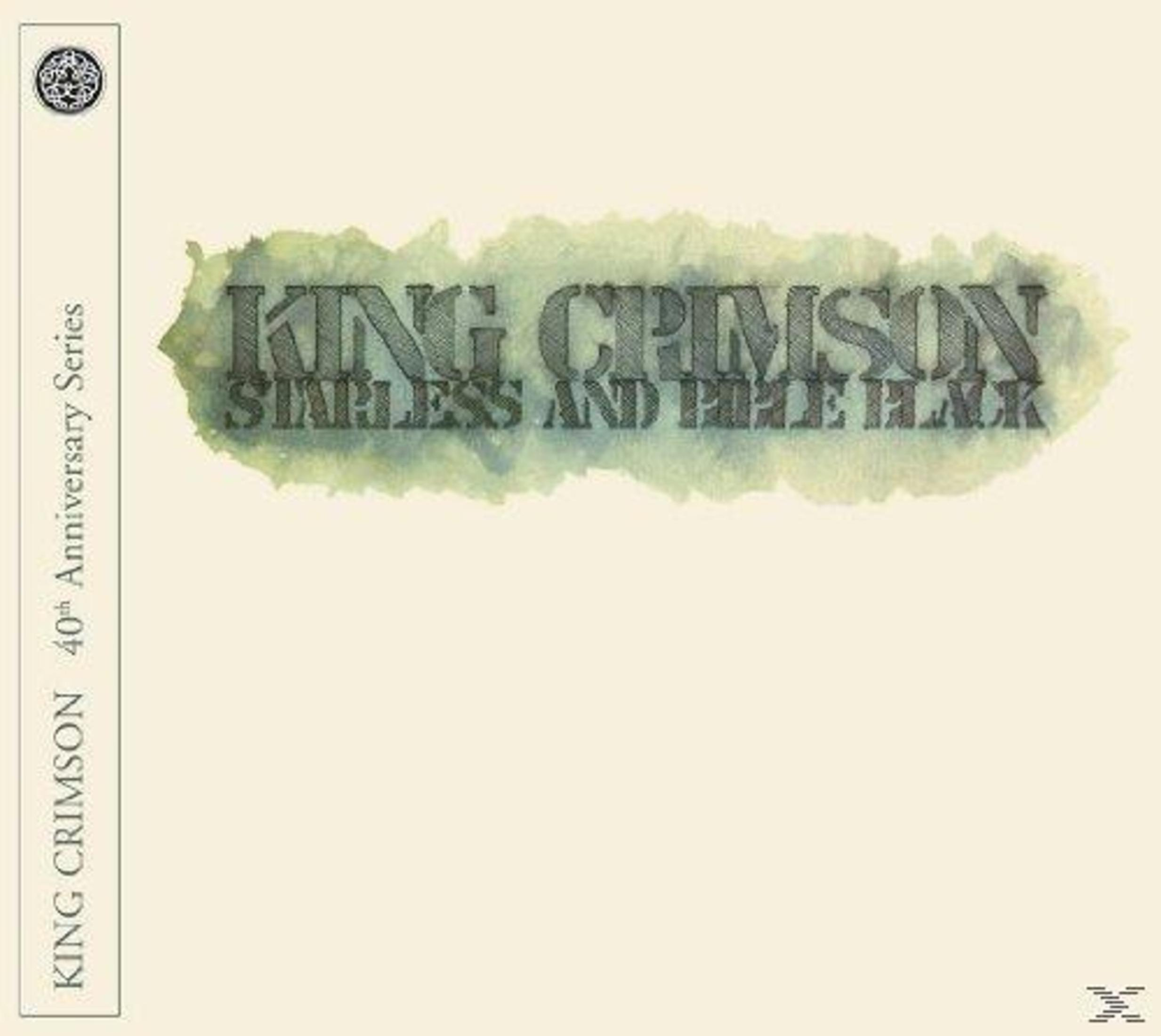 Albumhoes voor 'Starless and Bible Black' van King Crimson. Tekst over groene aquarel. Links 'King Crimson'.