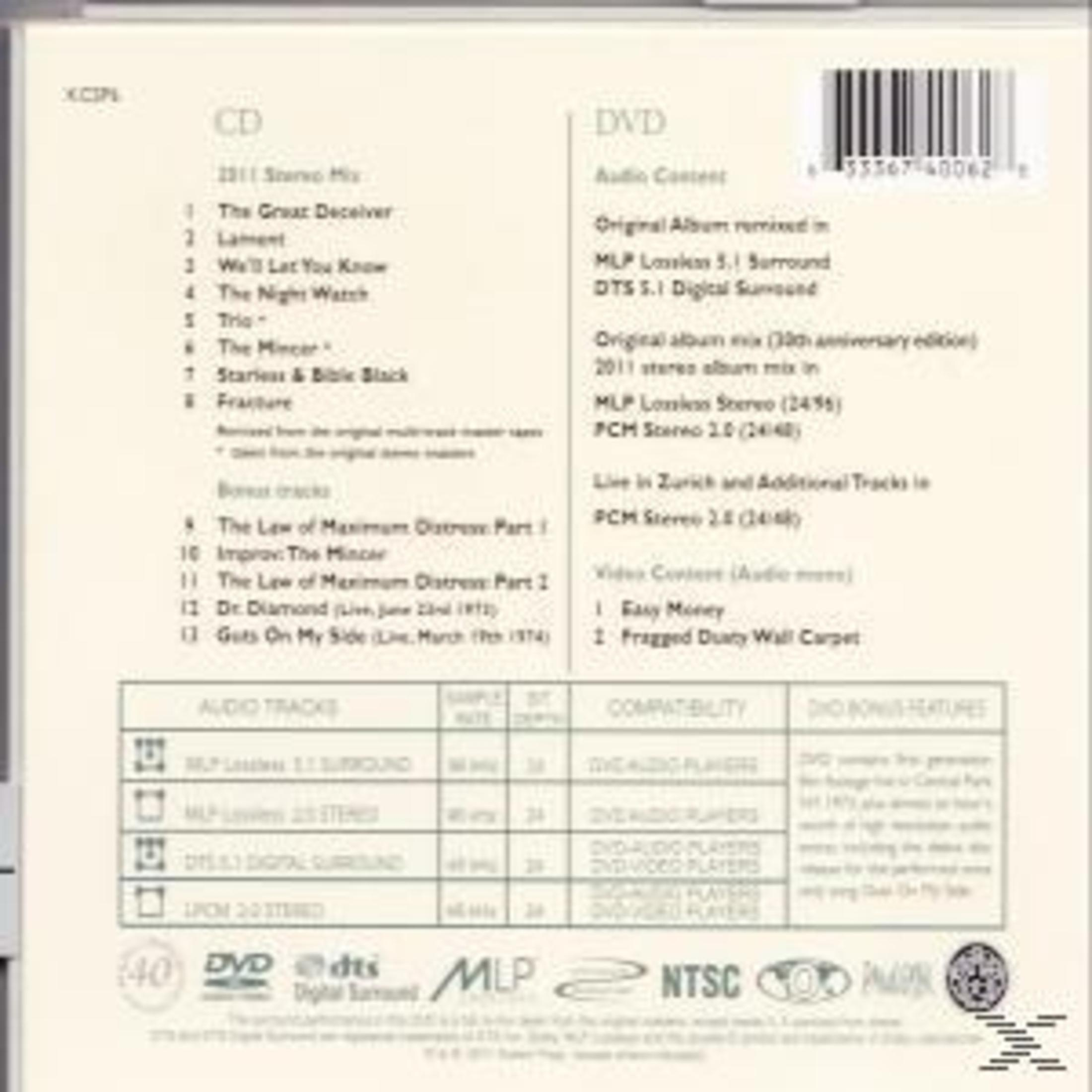 CD- en dvd-hoes met tekst en barcode. De tekst geeft songtitels en audiospecificaties weer.