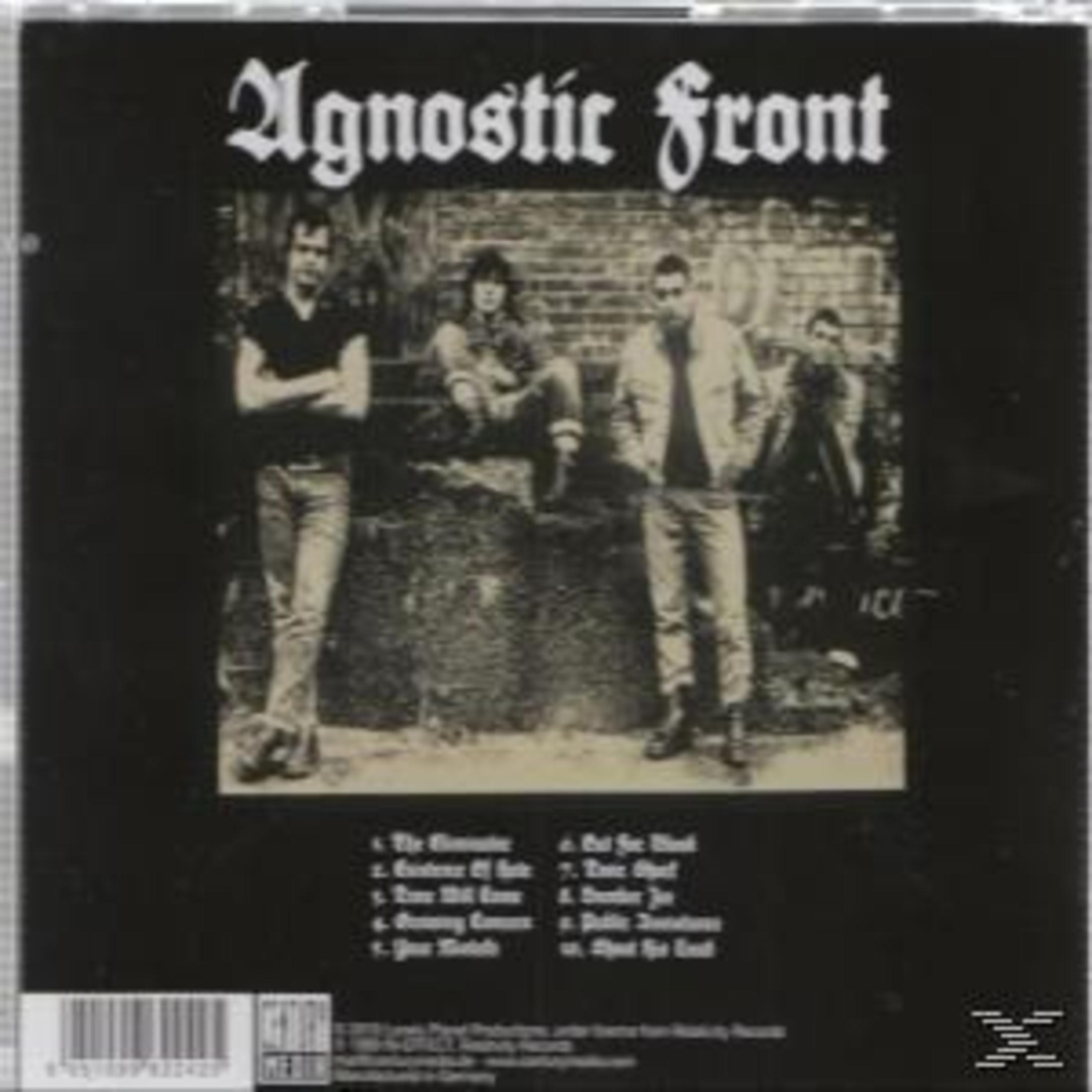 Albumcover: Band Agnostic Front, vier Mitglieder. Schwarzer Hintergrund, weißer Text. Bandmitglieder posieren draußen.