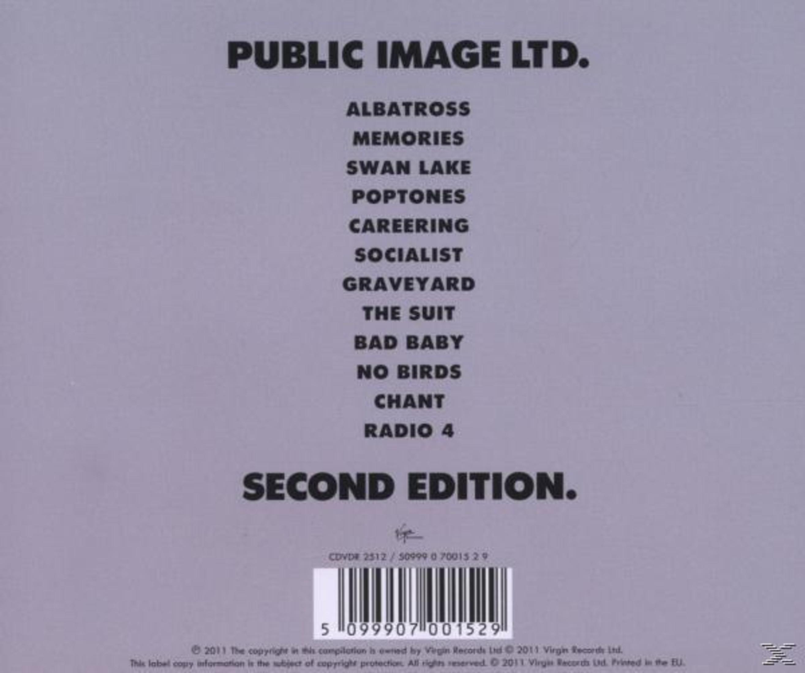 Albumcover mit der Titelliste von Public Image Ltd. Enthält Songs wie 'Albatross', 'Memories', 'Swan Lake' und 'Radio 4'.