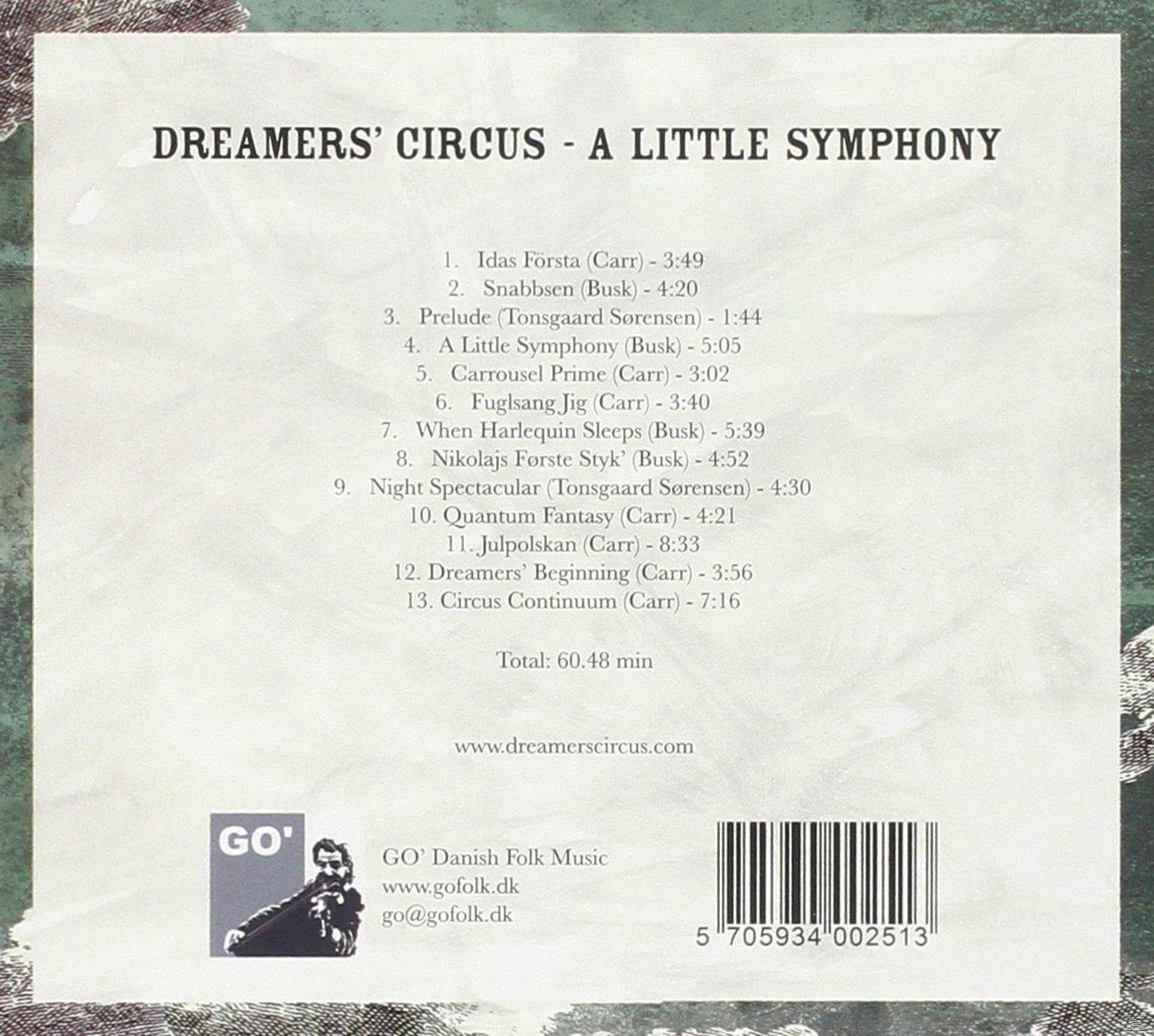 Albumcover mit Text 'Dreamers' Circus - A Little Symphony' und einer Liste von Songs.