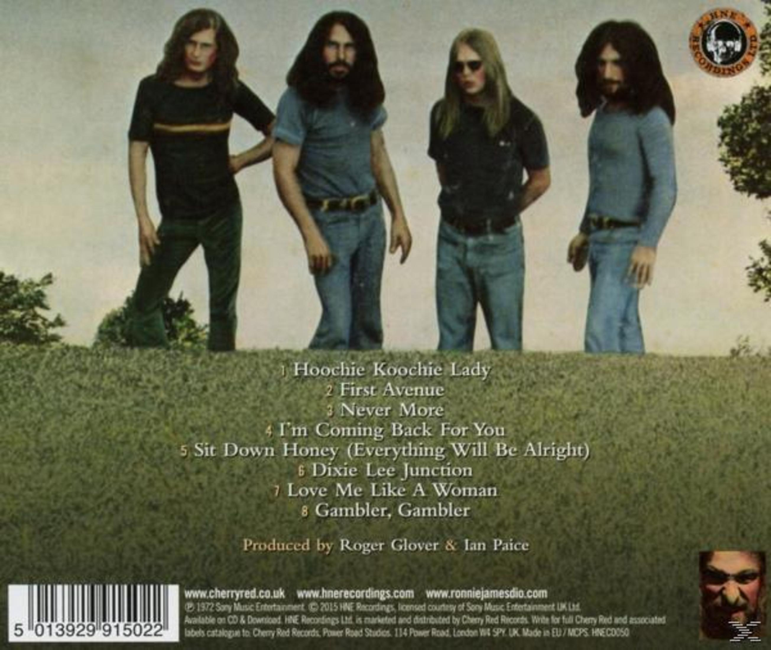 Albumcover mit vier Männern in Freizeitkleidung. Text enthält Songtitel und Produktionskredite.