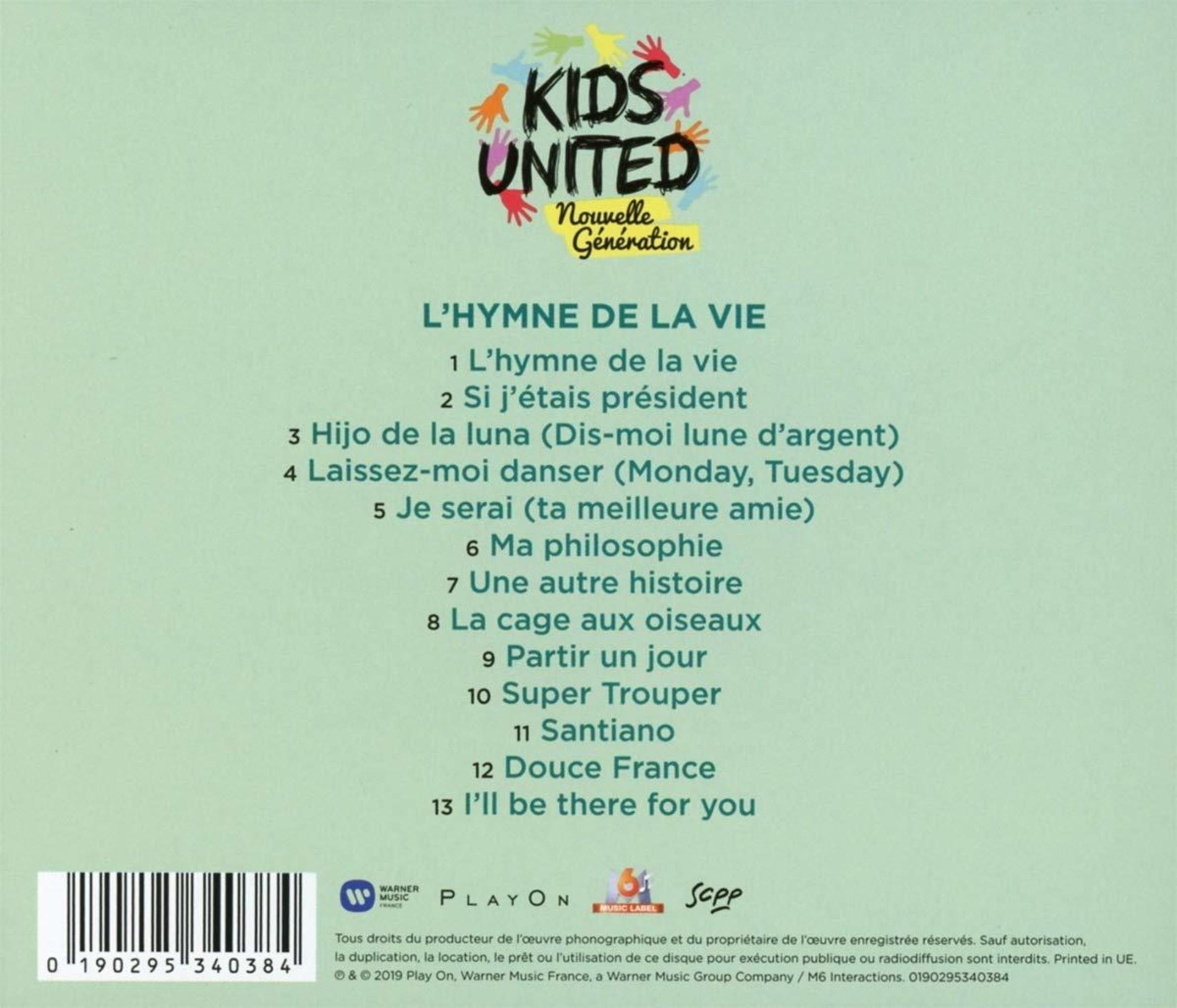 Albumcover. Enthält den Titel KIDS UNITED, Albumtitel und eine Titelliste. Enthält Logos und einen Barcode.