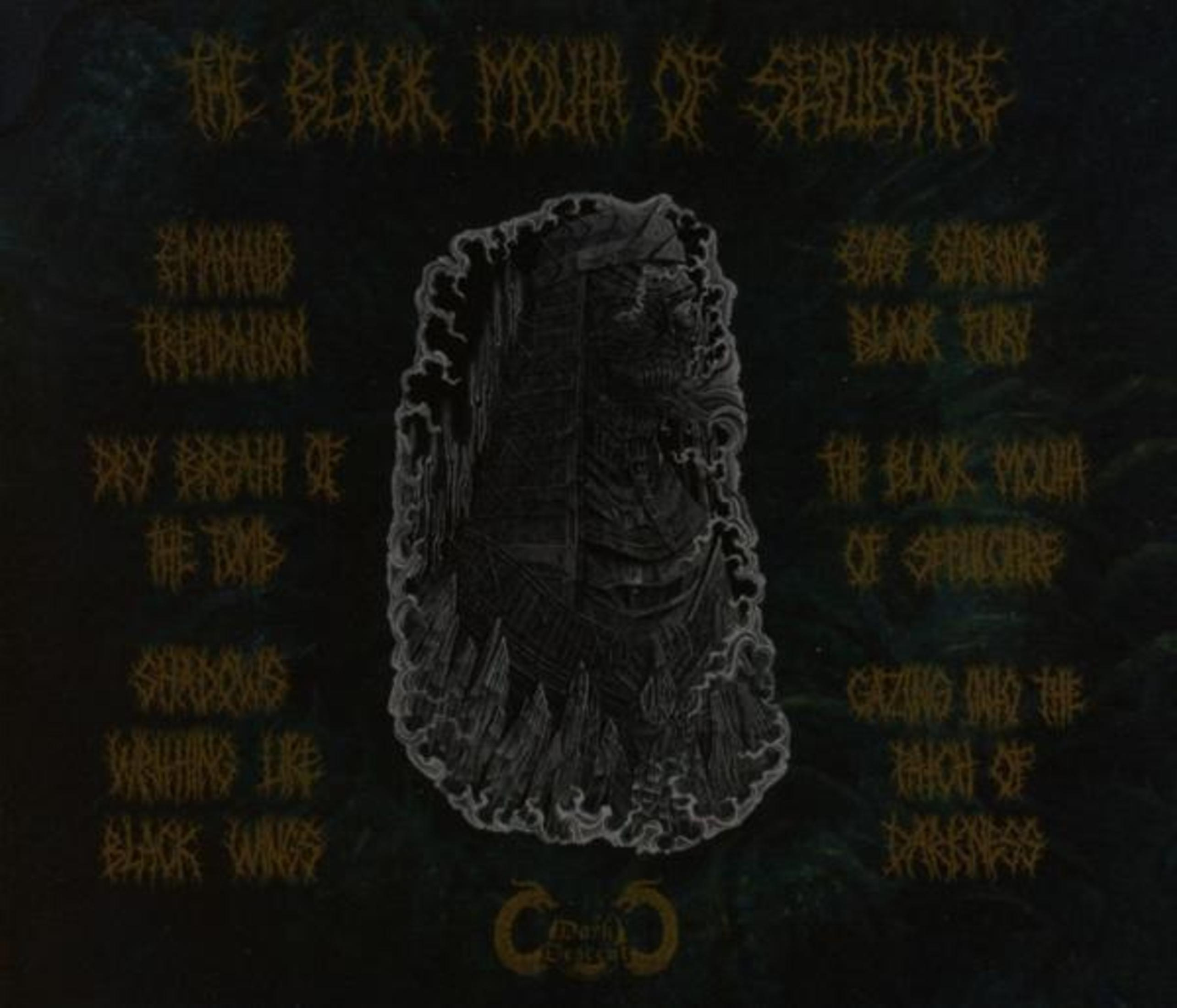 Albumcover mit dunklem Hintergrund, Text und einem zentralen Bild. Der Text ist gelb. Das Bild ist eine Silhouette.