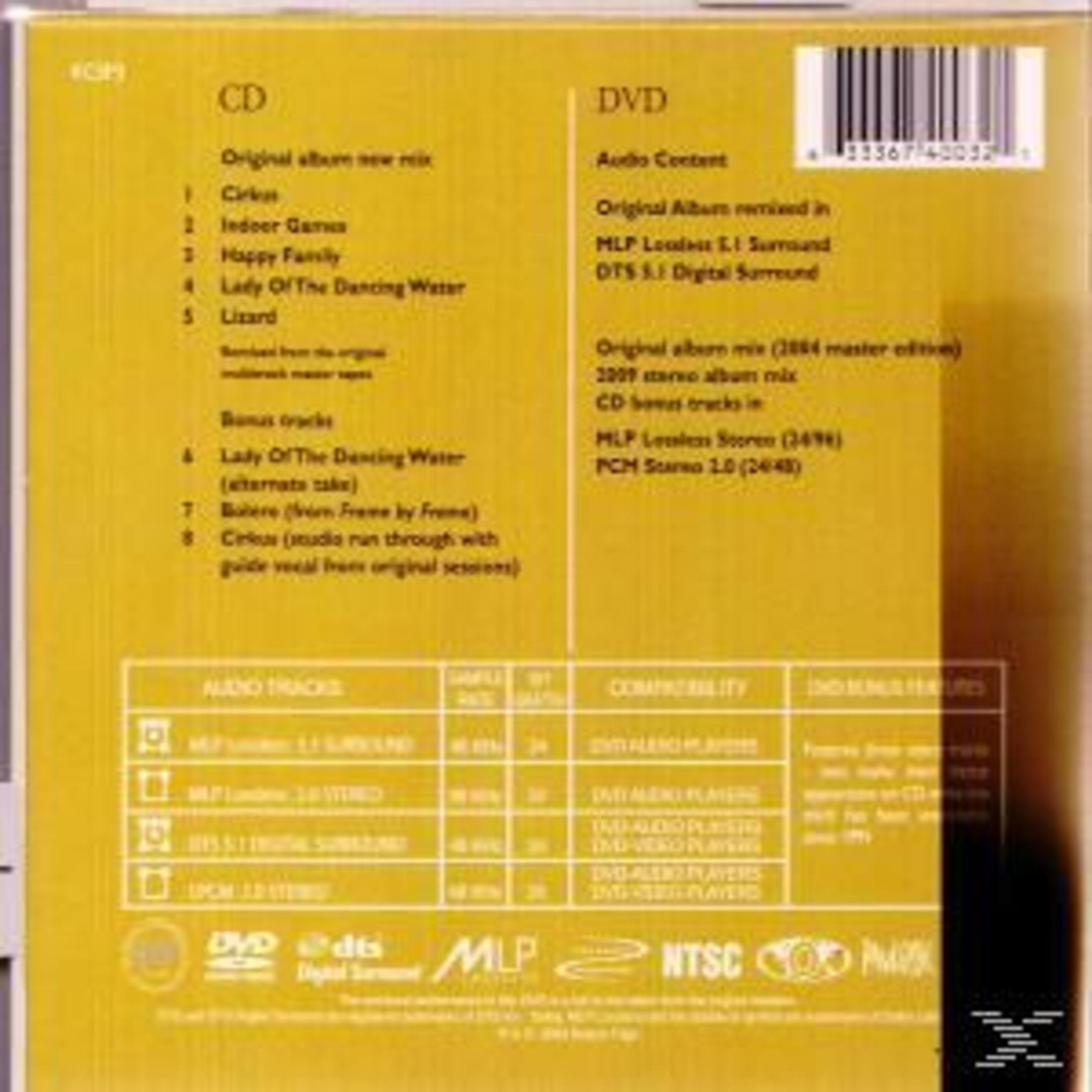 CD and DVD details on a yellow background. Text includes track listings, audio content, and compatibility information.