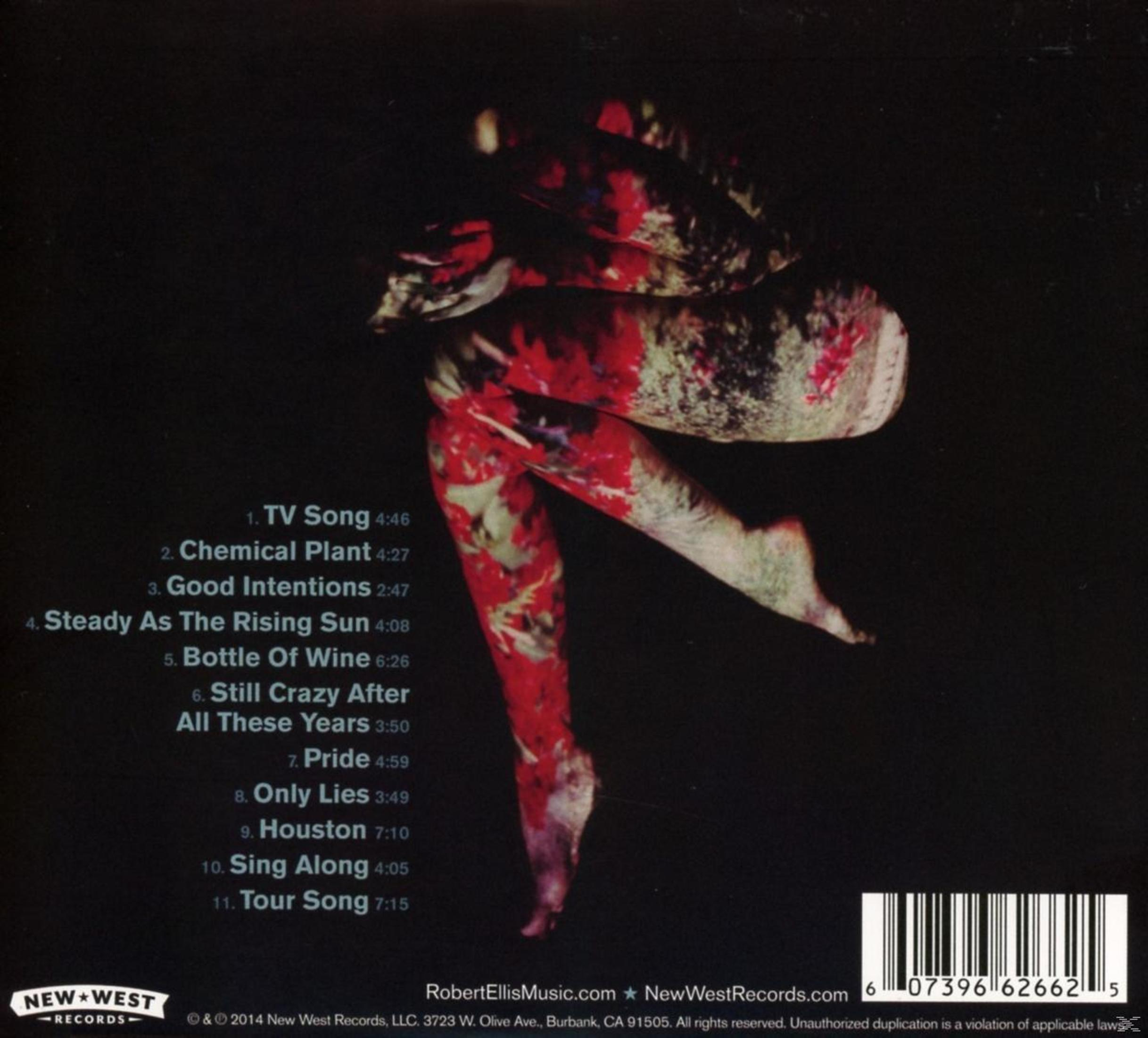 Das Albumcover zeigt eine Figur in Rot und Weiß vor einem schwarzen Hintergrund, mit einer Liste von Liedern auf der linken Seite.