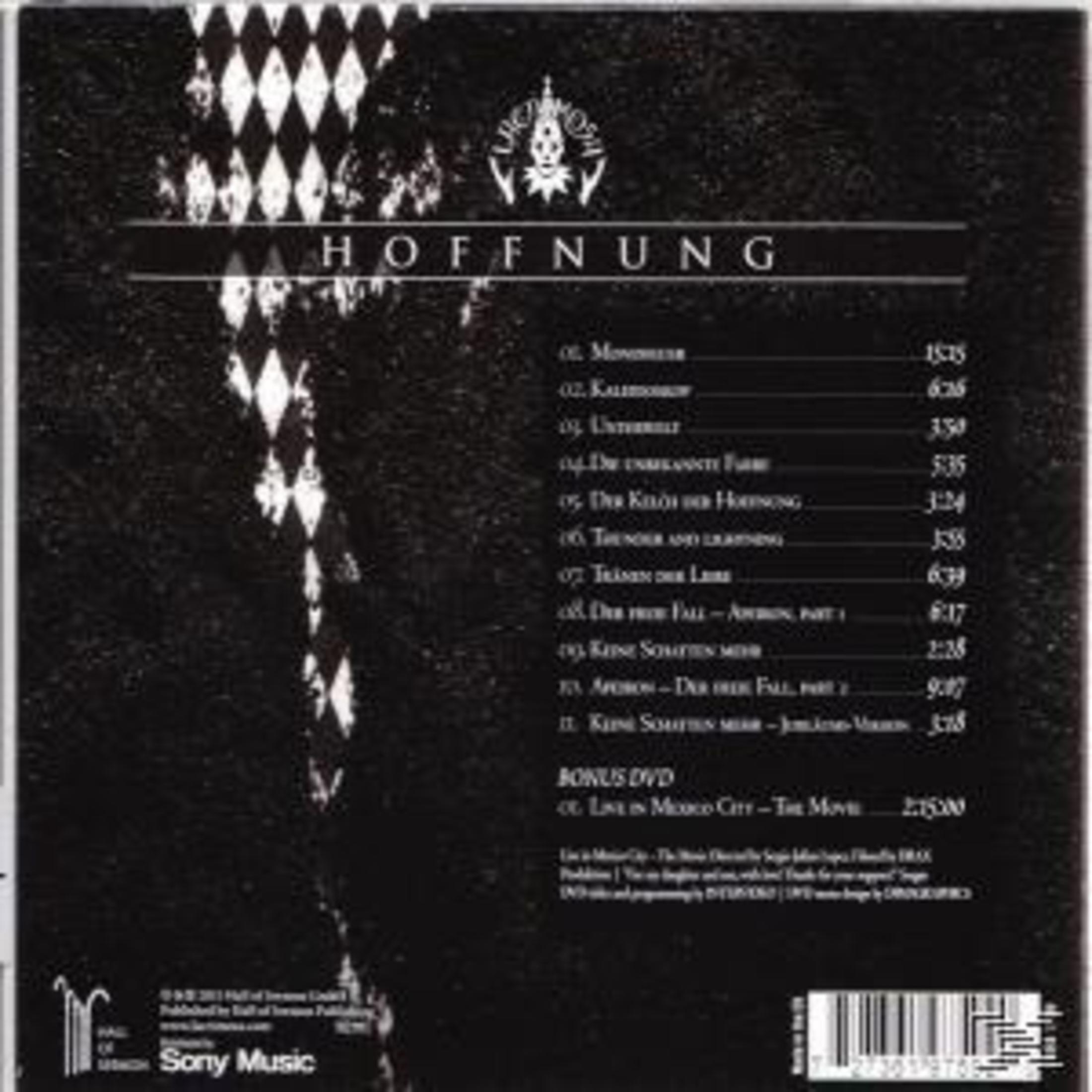 Albumhoes met zwart-wit diamantpatroon, tekst 'HOFFNUNG', een tracklist en het Sony Music-logo.