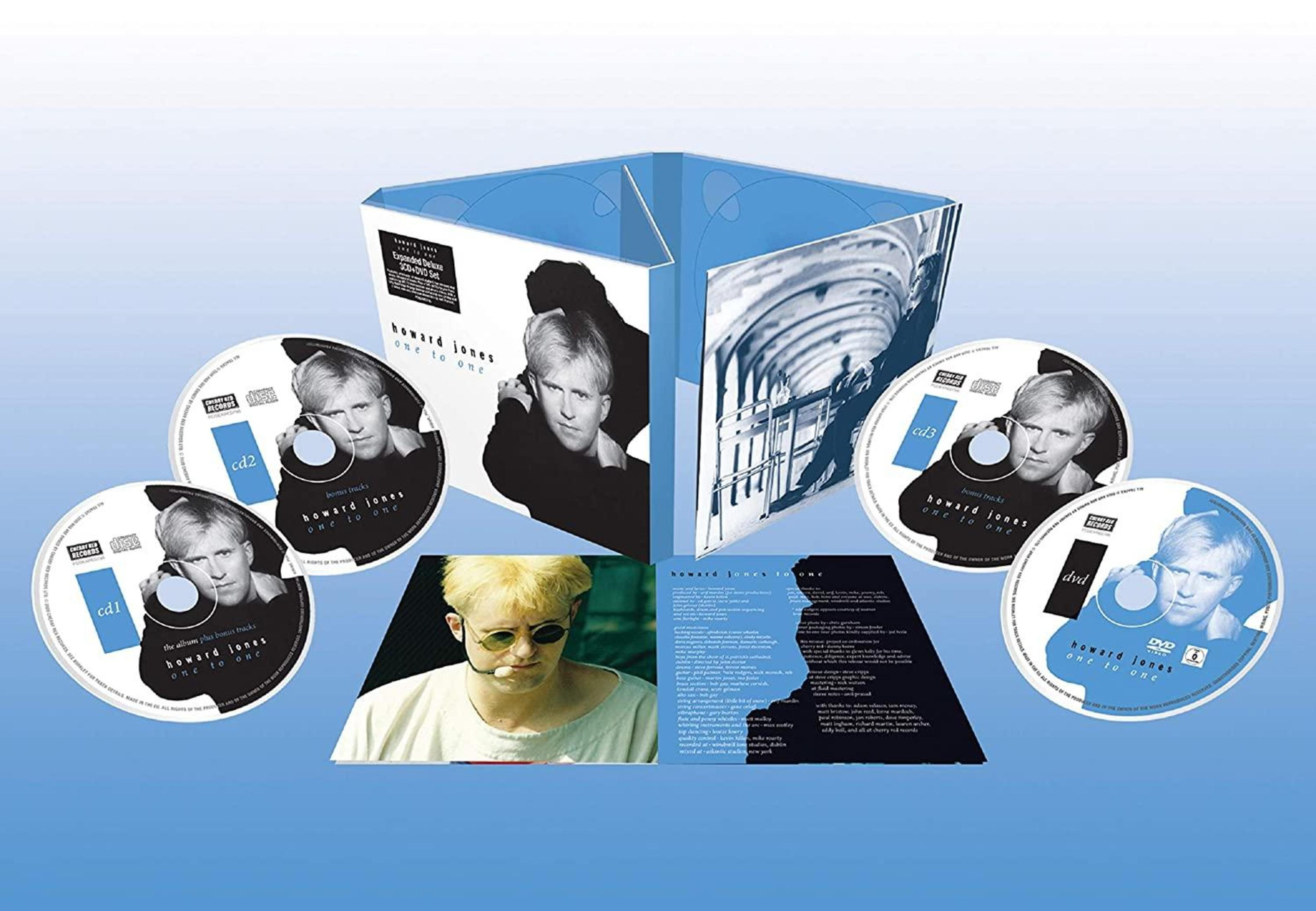 A box set with CDs and a DVD. The cover features Howard Jones. Discs are labeled cd1, cd2, cd3, and dvd.