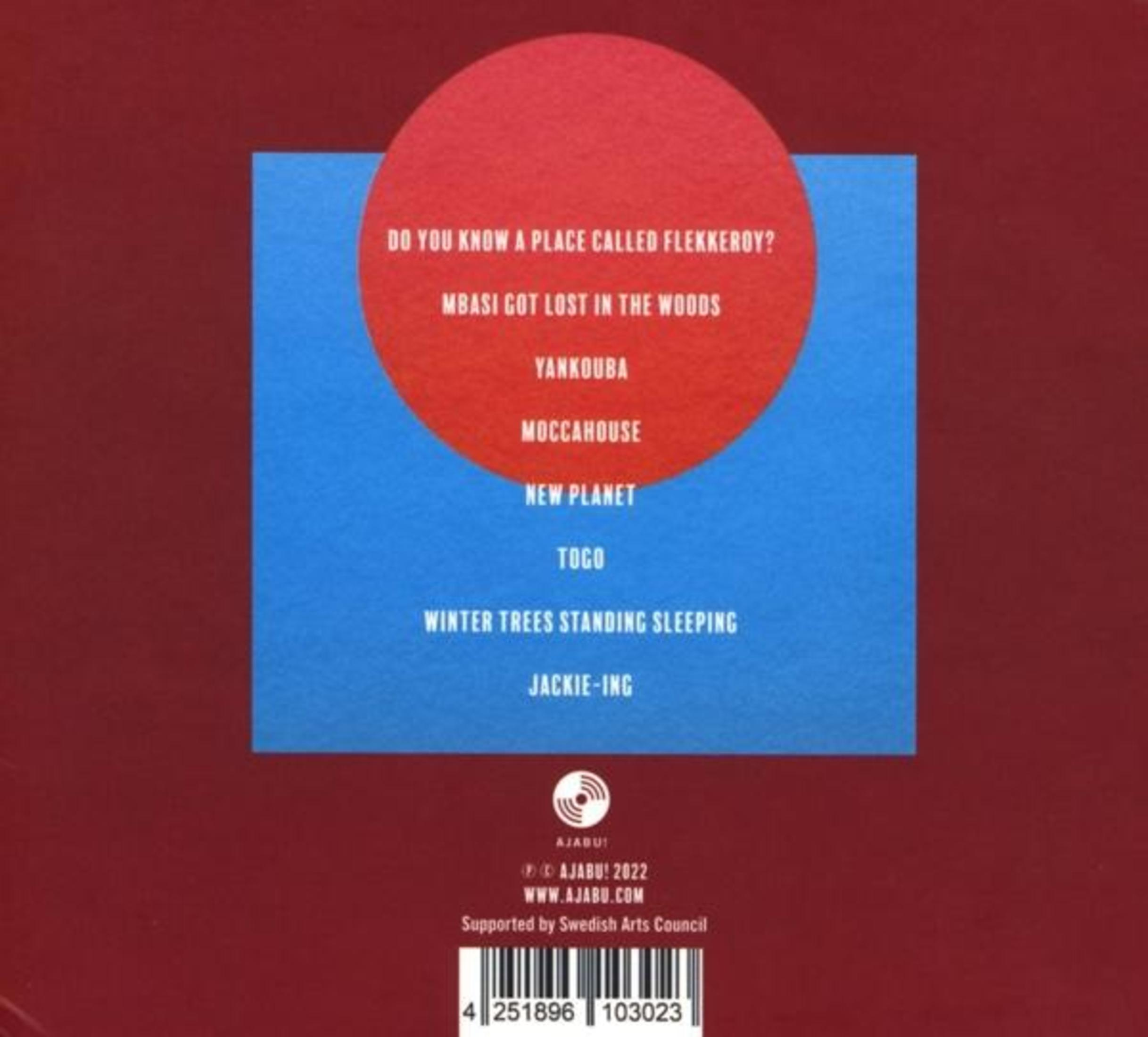 Albumcover mit Text. Roter Kreis und blaues Rechteck auf weinrotem Hintergrund. Titel sind: Flekkery, Yankouba und Jackie-Ing.