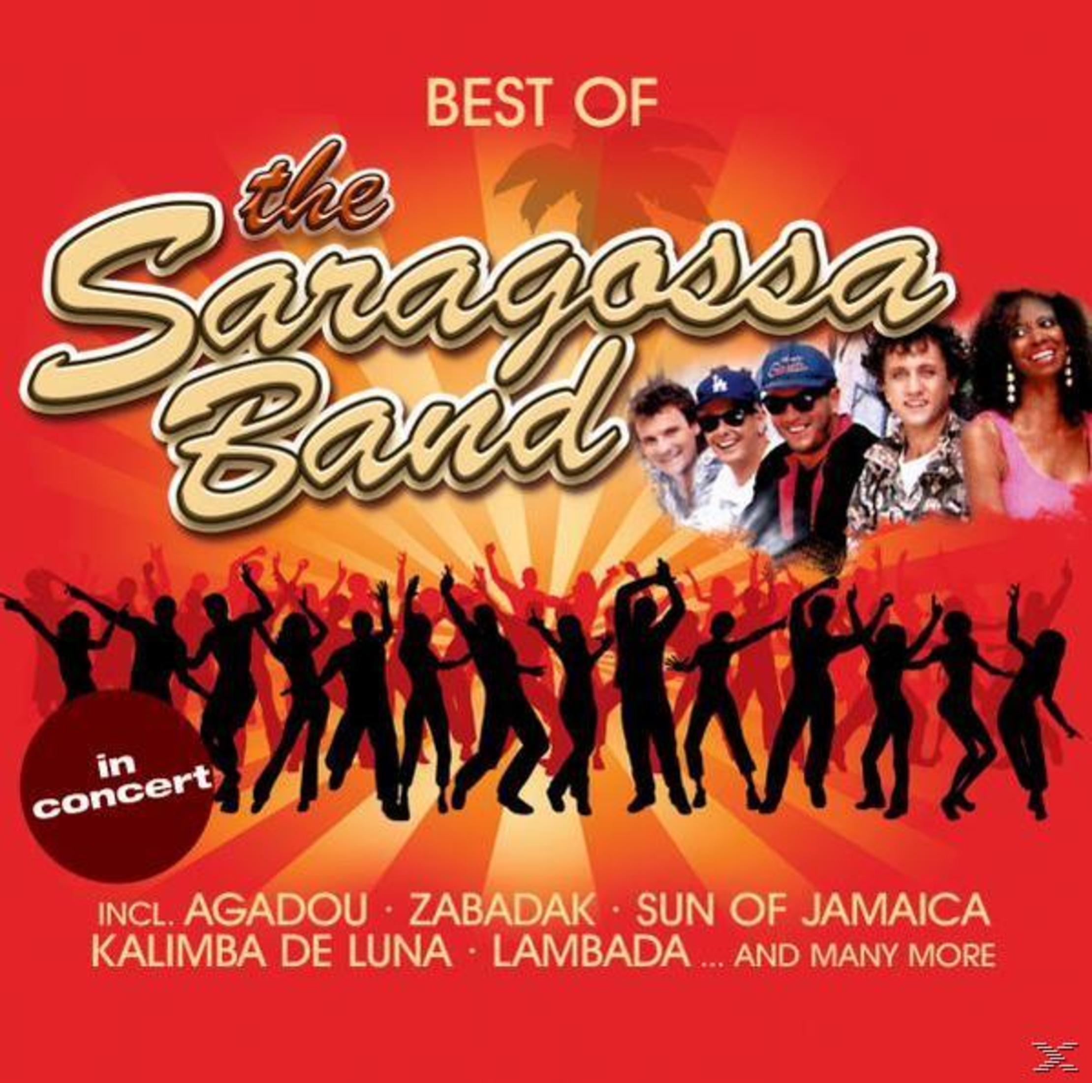 Albumcover der Saragossa Band. Roter Hintergrund mit Bandmitgliedern und Silhouetten tanzender Menschen. Text: 'Best Of'.