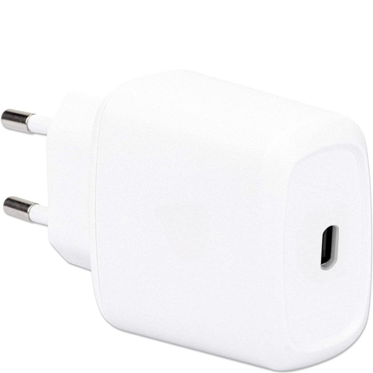 A white, rectangular power adapter with two metallic prongs and a USB-C port. The adapter is on a white background.