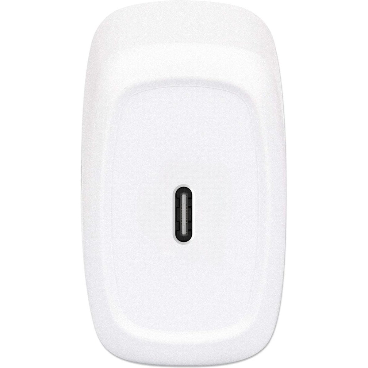 A white, rectangular device with rounded edges. A black vertical slit is centered at the bottom, likely an opening.