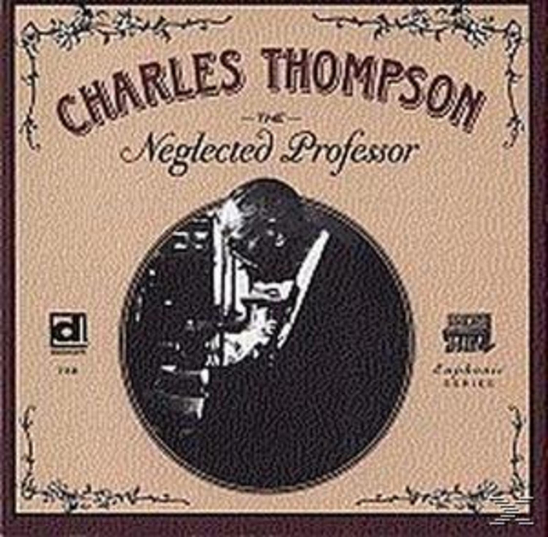 Albumhoes: Charles Thompson, The Neglected Professor. Een man in een cirkel, donkere kleuren met vintage design.