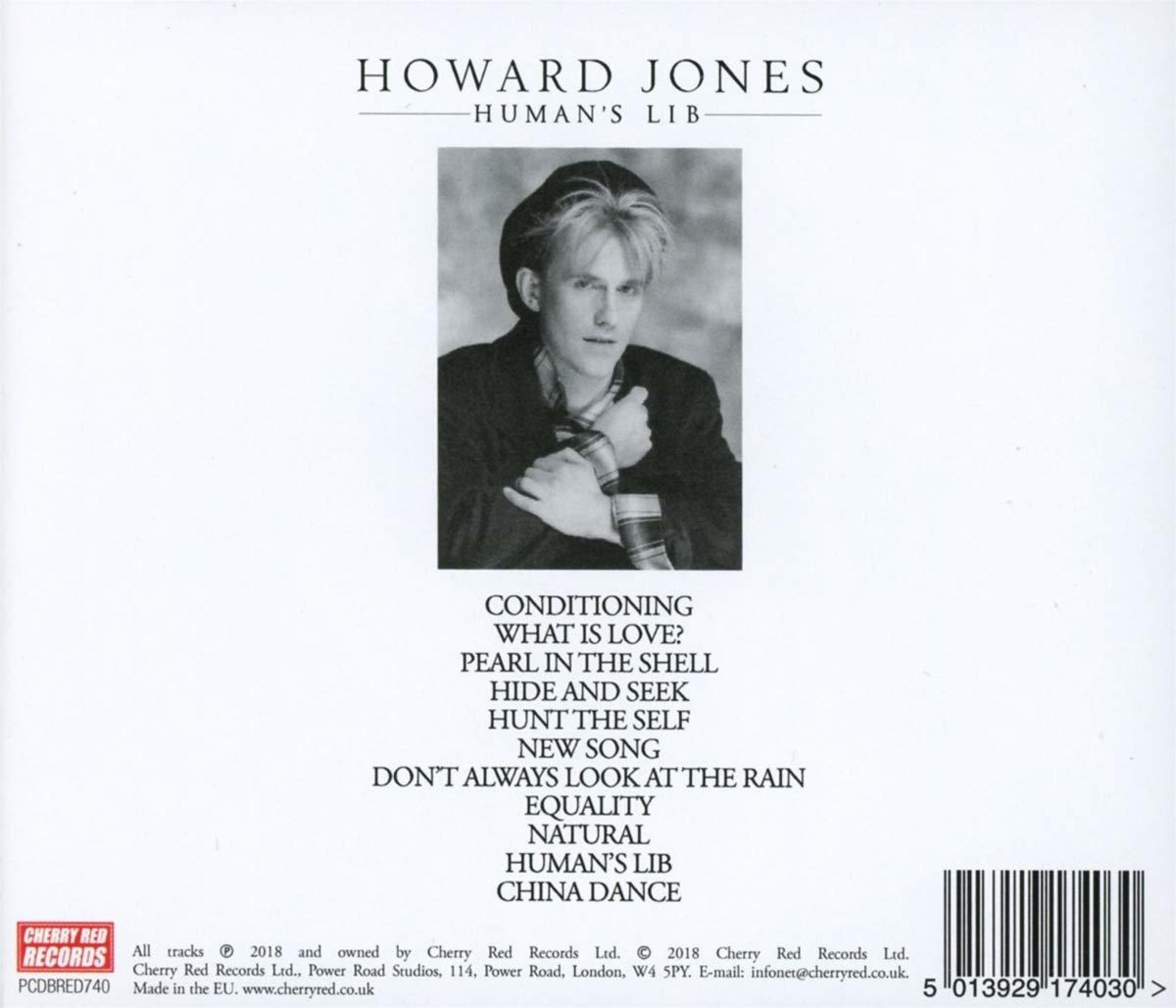 Albumcover mit Howard Jones-Porträt, Albumtitel und Titelliste. Weißer Hintergrund mit schwarzem Text und Bild.