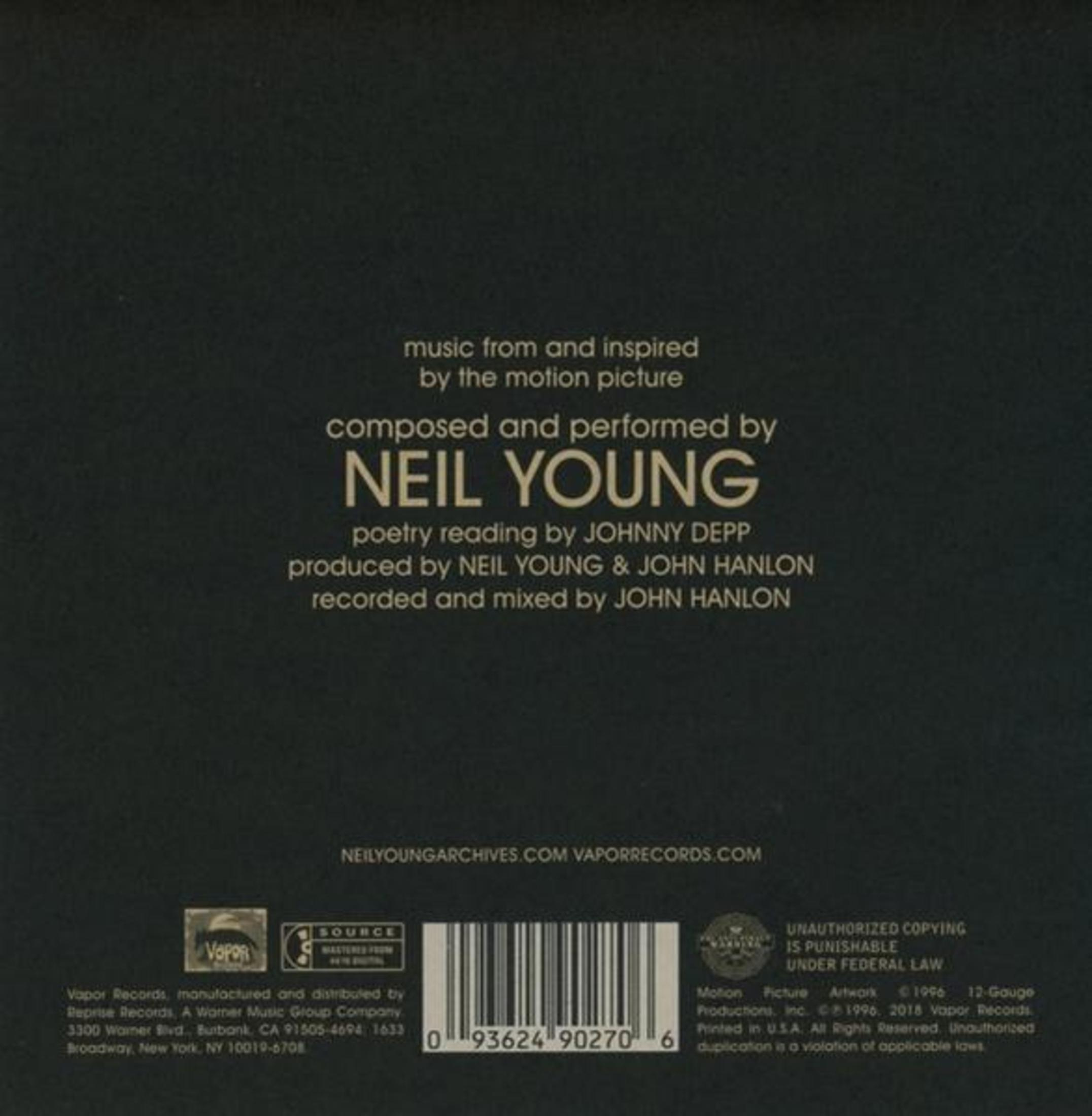Albumcover mit Text: 'Neil Young' und Credits. Enthält einen Barcode und das Vapor Records Logo auf dunklem Hintergrund.