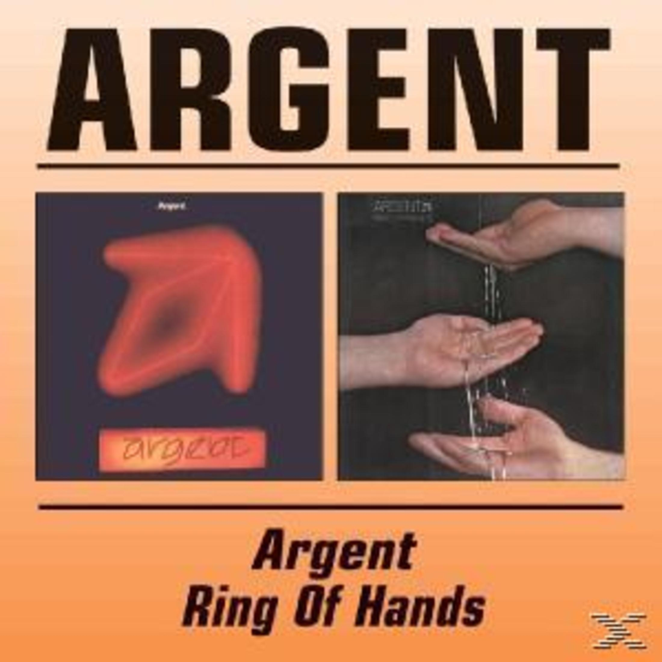 Albumcover: 'Argent'. Eine rote Form auf Schwarz. Hände mit Wasser. Titel: 'Ring Of Hands'.