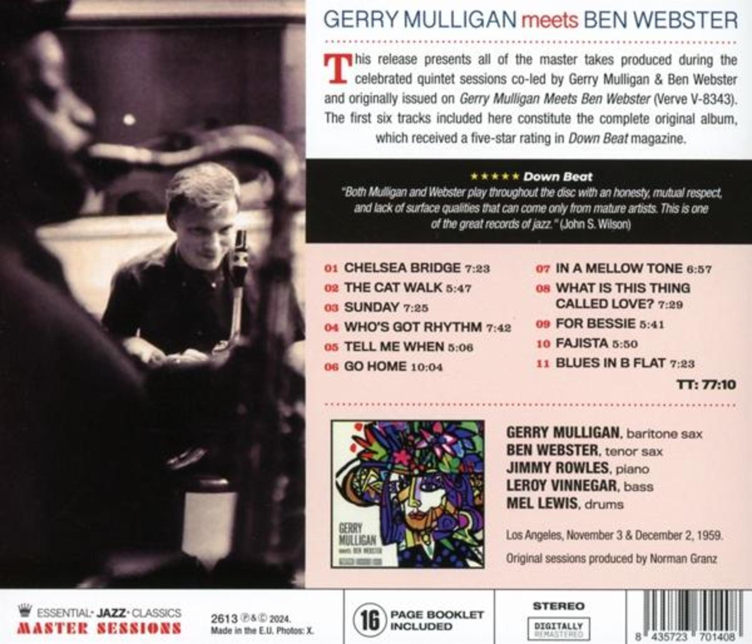 Portada del álbum. Imagen sepia con texto sobre Gerry Mulligan y Ben Webster. Un músico toca un instrumento de viento.