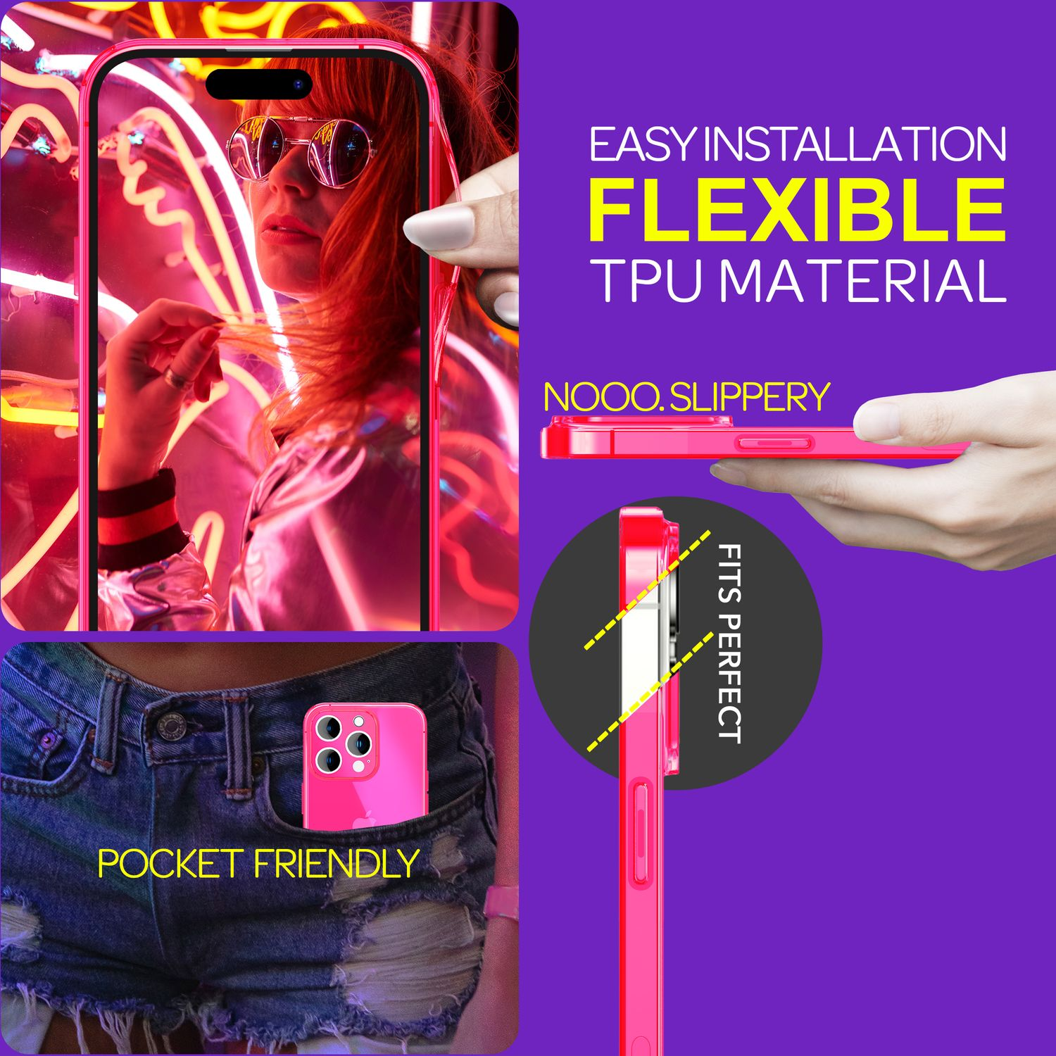 Custodia rosa per telefono con testo: Facile installazione, materiale TPU flessibile. Tascabile. Vestibilità perfetta.