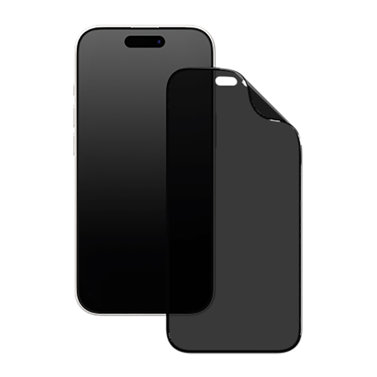 Due smartphone neri, uno dietro l'altro. Una custodia è sul telefono posteriore. Entrambi hanno schermi neri e una cornice argentata.