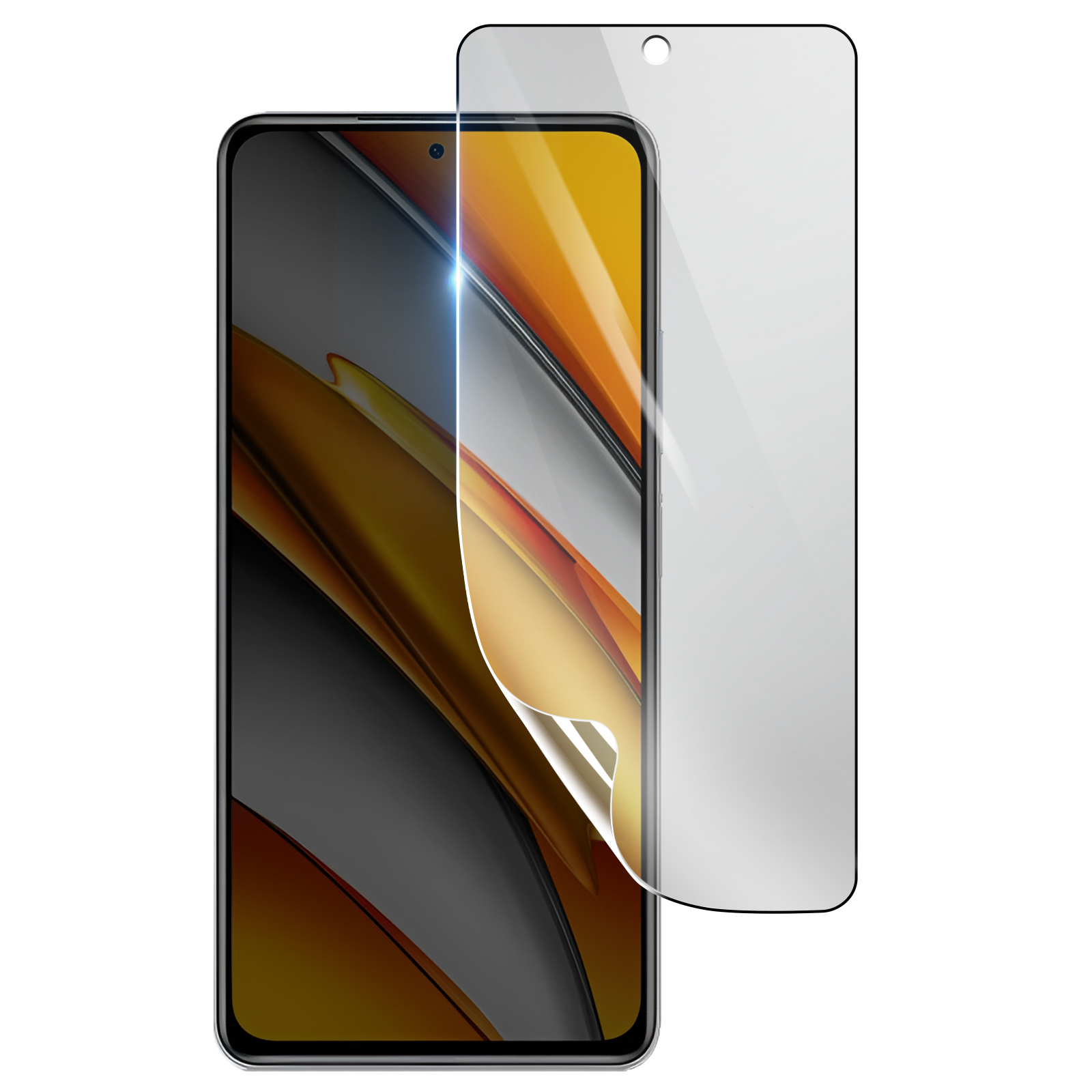Uno smartphone con una protezione per lo schermo applicata. La protezione si sta staccando, rivelando il display.