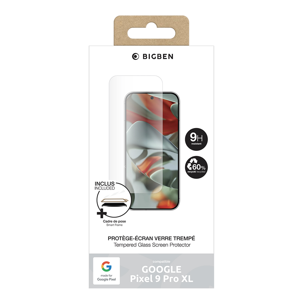 Bigben schermbeschermer voor Google Pixel 9 Pro XL. Inclusief gehard glas en slim frame. 9H resistent en 60% gerecycled.