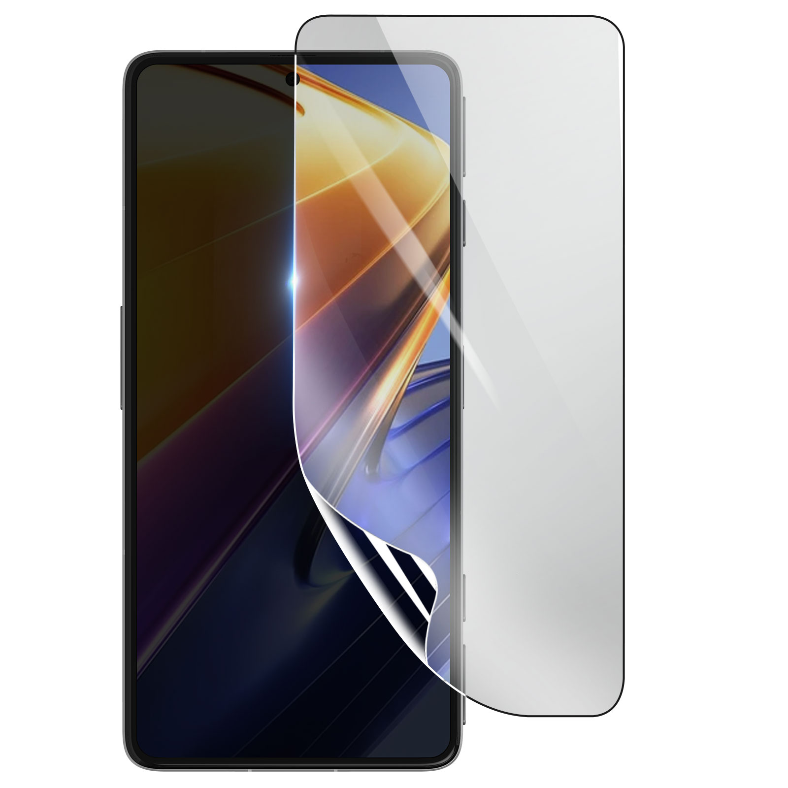 Uno smartphone con una protezione per lo schermo in fase di applicazione. La protezione è parzialmente staccata, rivelando lo schermo sottostante.
