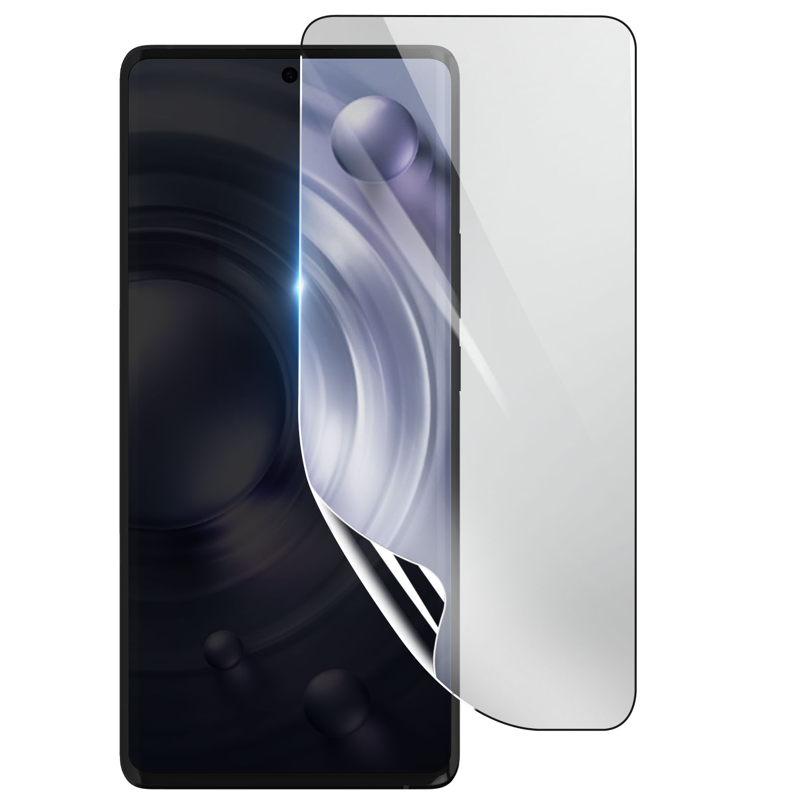 Uno smartphone con una protezione per lo schermo in fase di applicazione. La protezione è parzialmente rimossa.