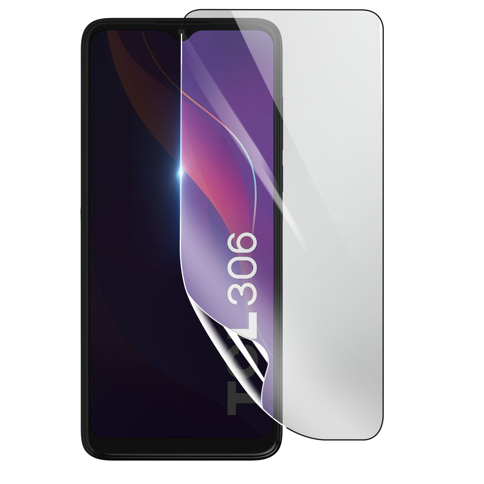 Uno smartphone con una protezione per lo schermo. La protezione è parzialmente staccata, rivelando lo schermo.