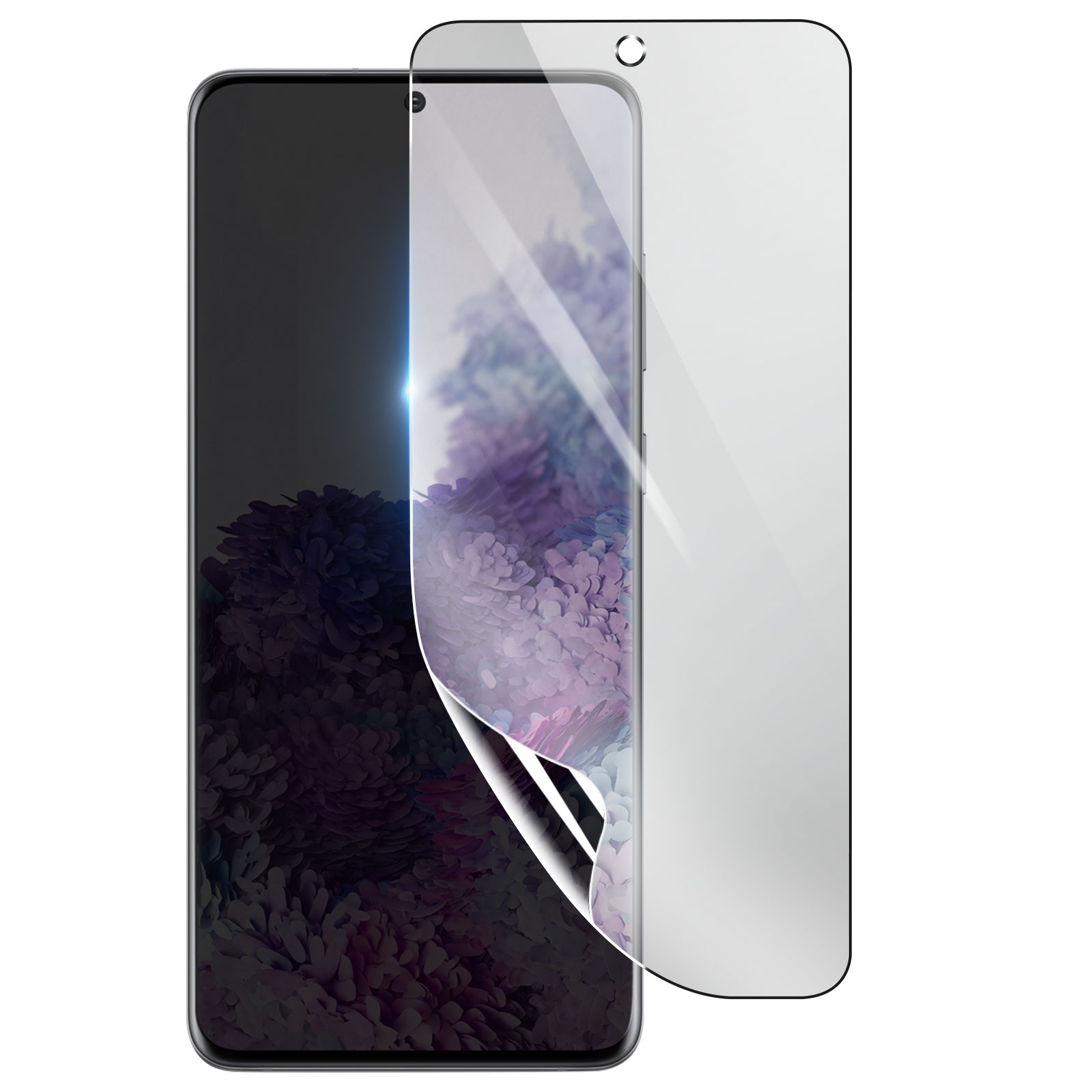 Uno smartphone con una protezione per lo schermo in fase di applicazione. La protezione è parzialmente staccata, rivelando lo schermo del telefono.