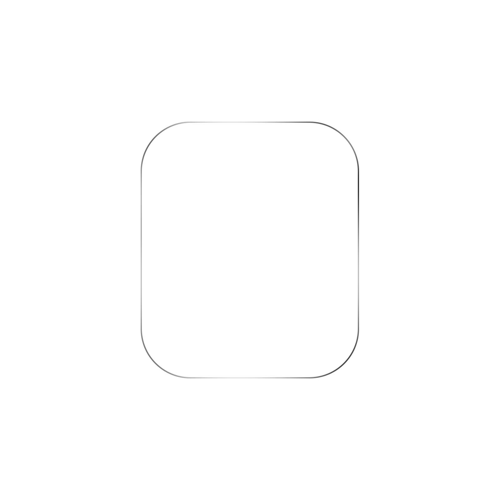 Un rettangolo bianco arrotondato su sfondo bianco. Il rettangolo ha un sottile contorno grigio.