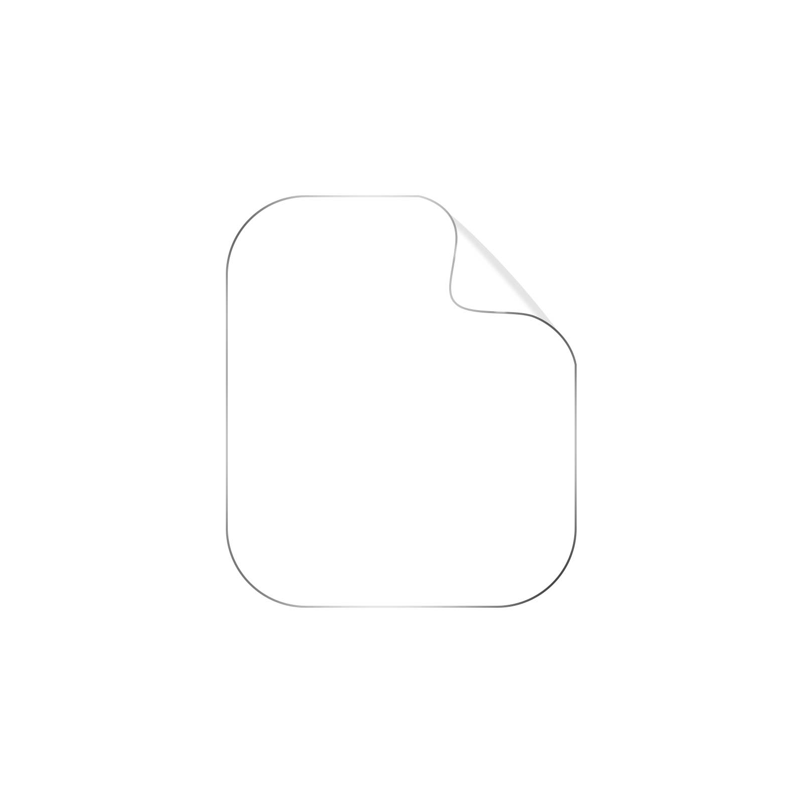 Un foglio di carta bianco, rettangolare, con angoli arrotondati. L'angolo in alto a destra è piegato.