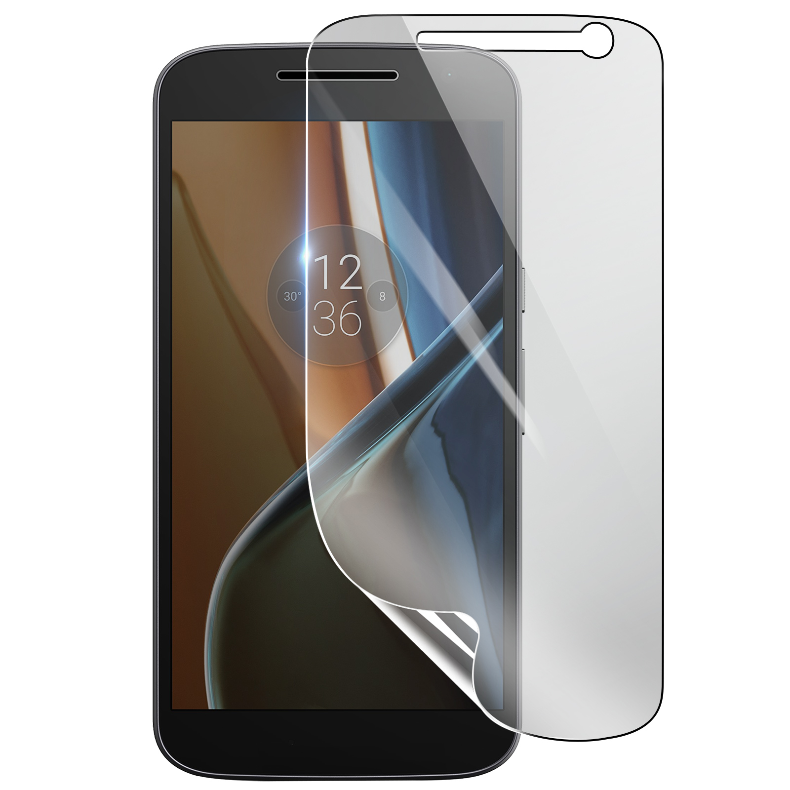 Uno smartphone con una protezione schermo parzialmente applicata. Lo schermo mostra l'ora. La protezione è trasparente.