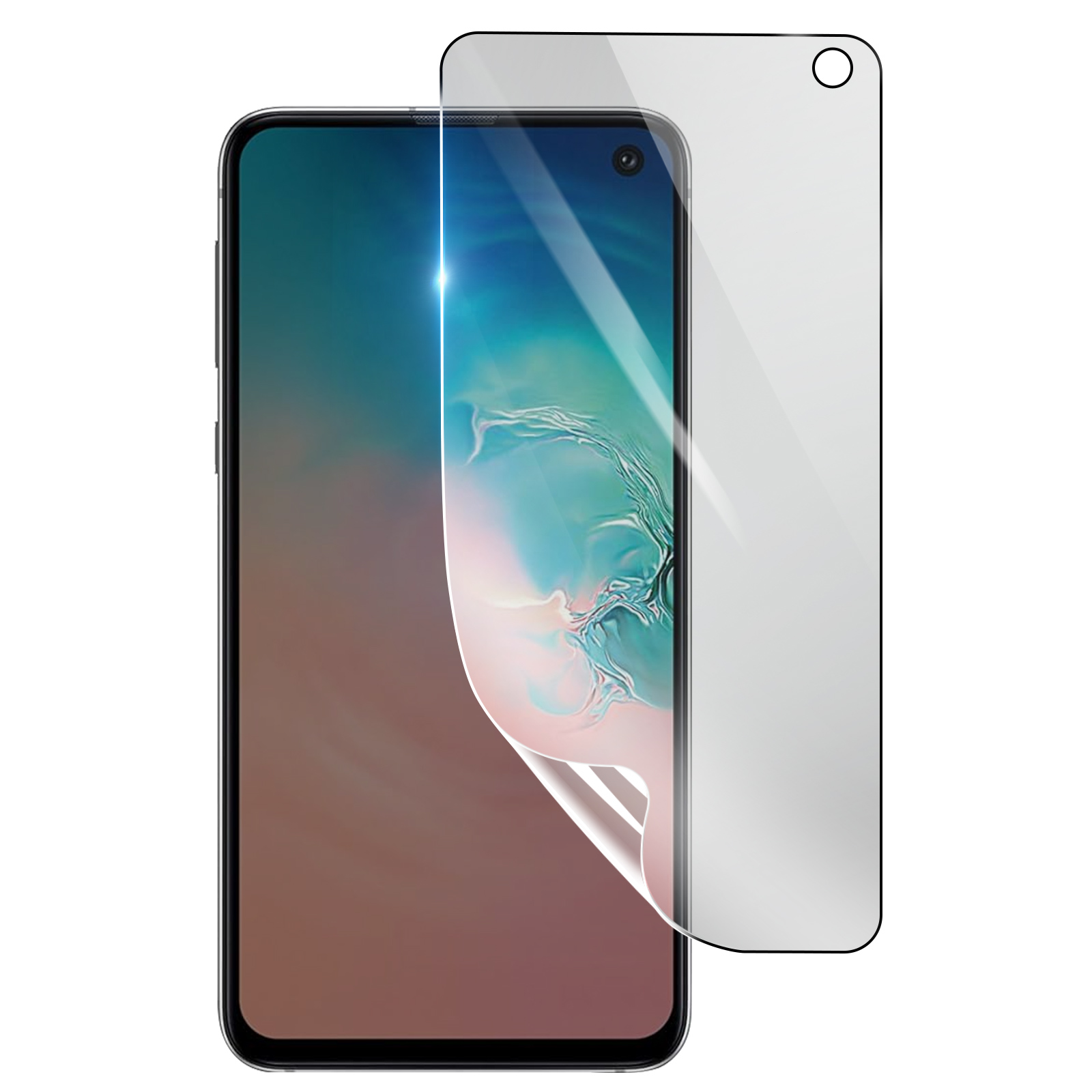 Uno smartphone con una protezione per schermo applicata. La protezione è parzialmente staccata, rivelando lo schermo.