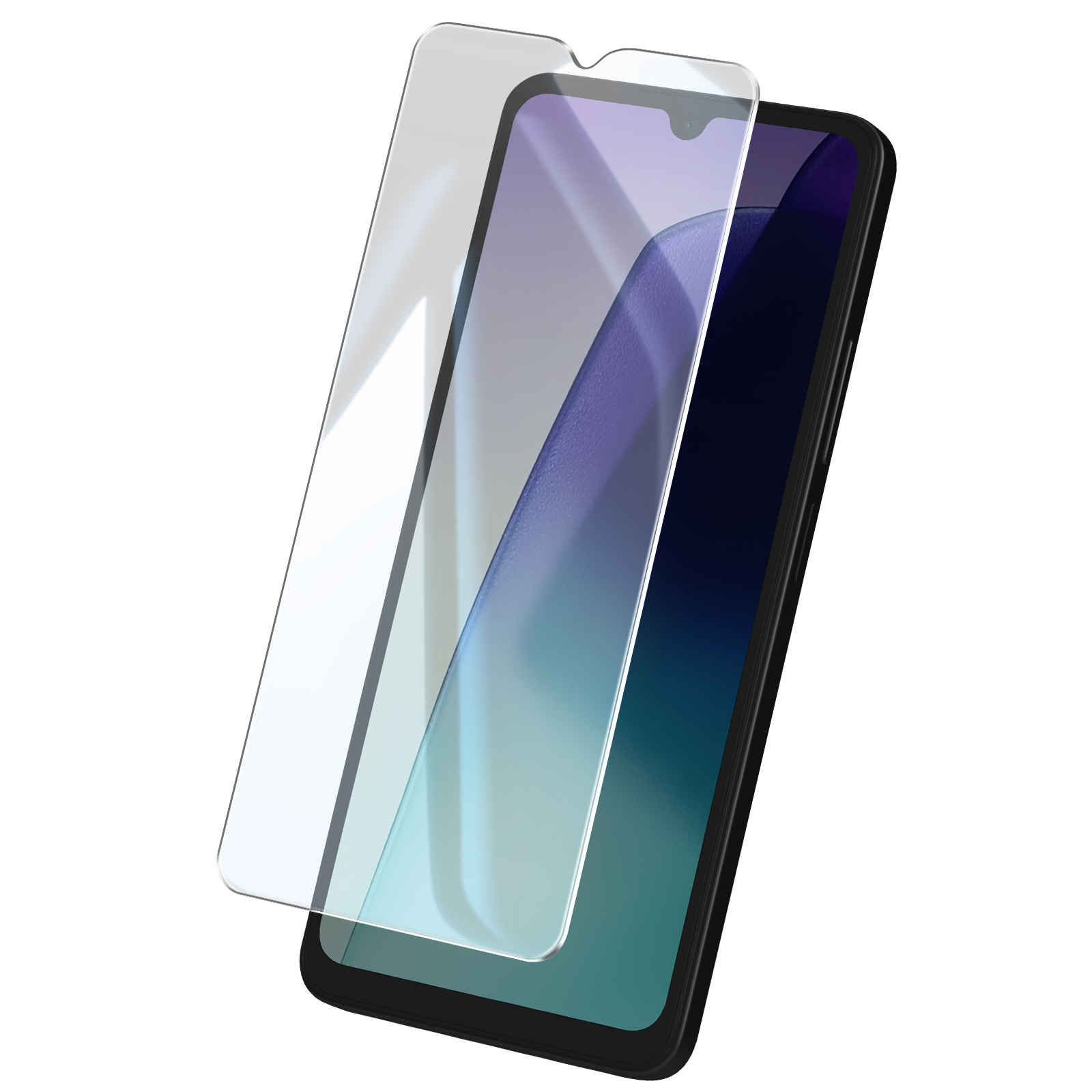 Uno smartphone con una protezione per lo schermo in fase di posizionamento. Il telefono ha una cornice nera e uno schermo colorato.