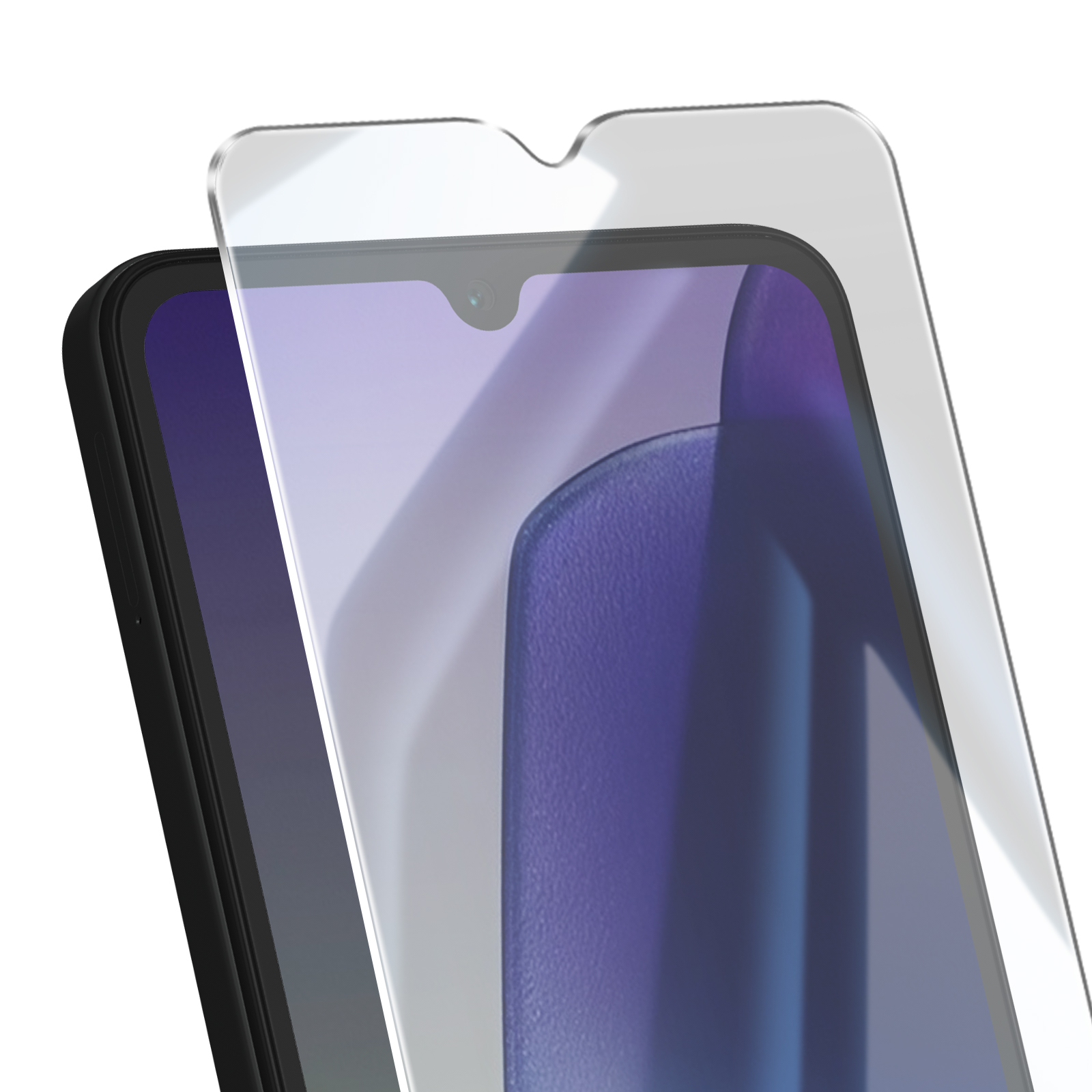 Uno smartphone con una protezione per lo schermo applicata. Il telefono è nero, la protezione trasparente.