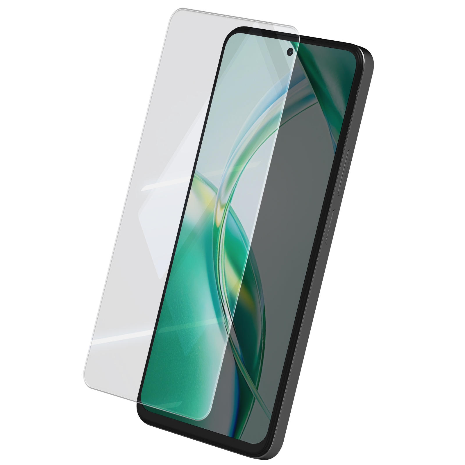 Viene mostrato uno smartphone con una protezione per lo schermo. La protezione è parzialmente staccata, rivelando lo schermo del telefono.