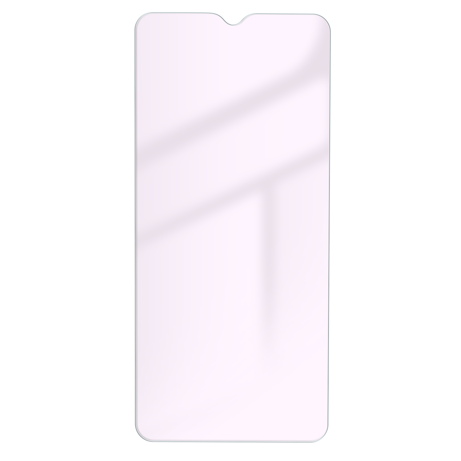 Un proteggi schermo con angoli arrotondati e un notch in alto. Lo sfondo è bianco, con ombre sottili.