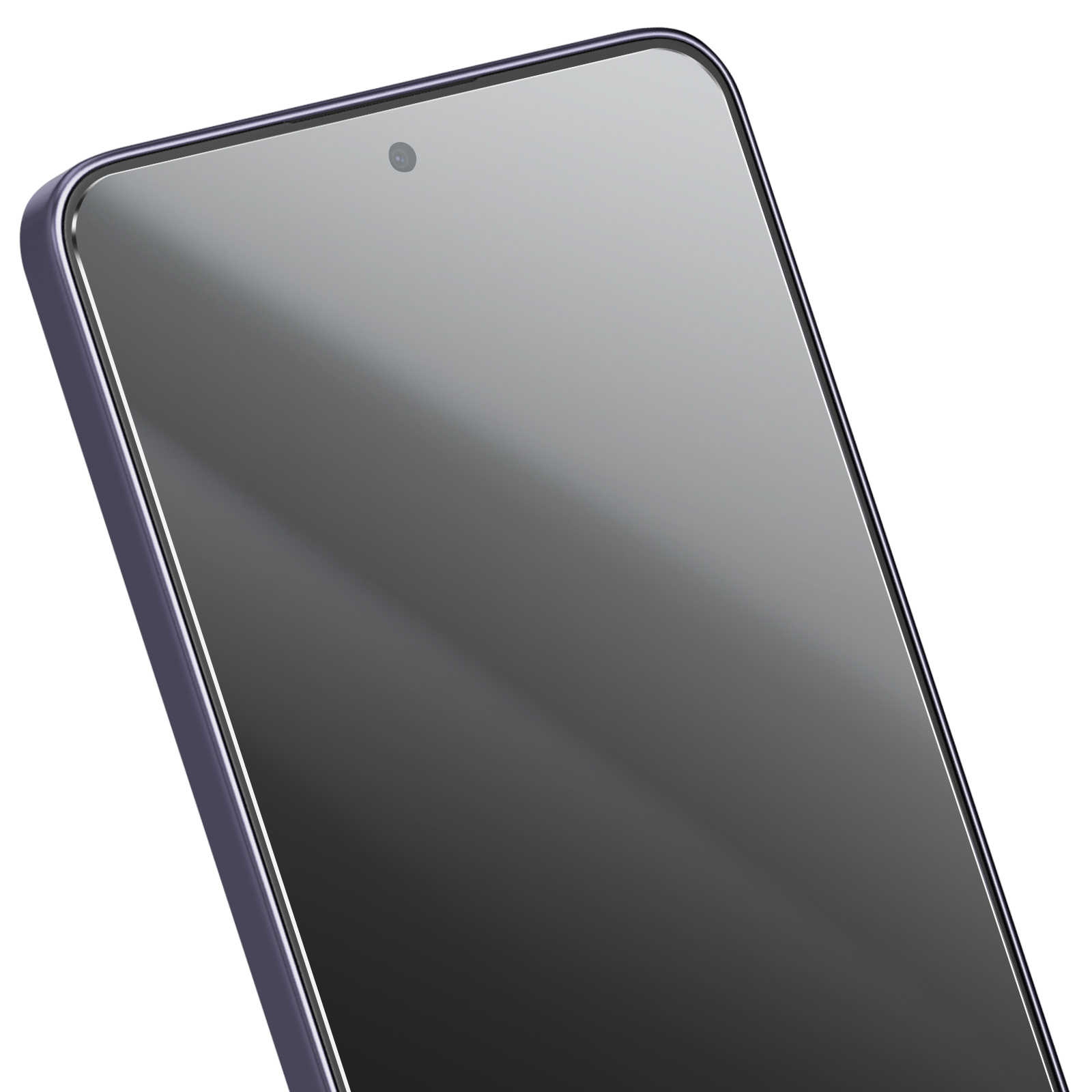 Primo piano di uno smartphone con schermo. Il telefono ha una cornice scura e una fotocamera frontale.