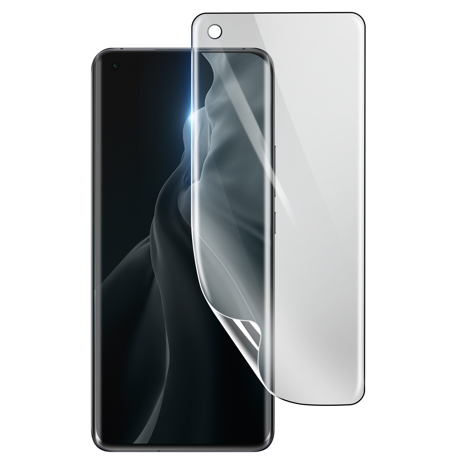 Uno smartphone con una protezione per lo schermo in fase di applicazione. La protezione è parzialmente staccata, rivelando lo schermo.