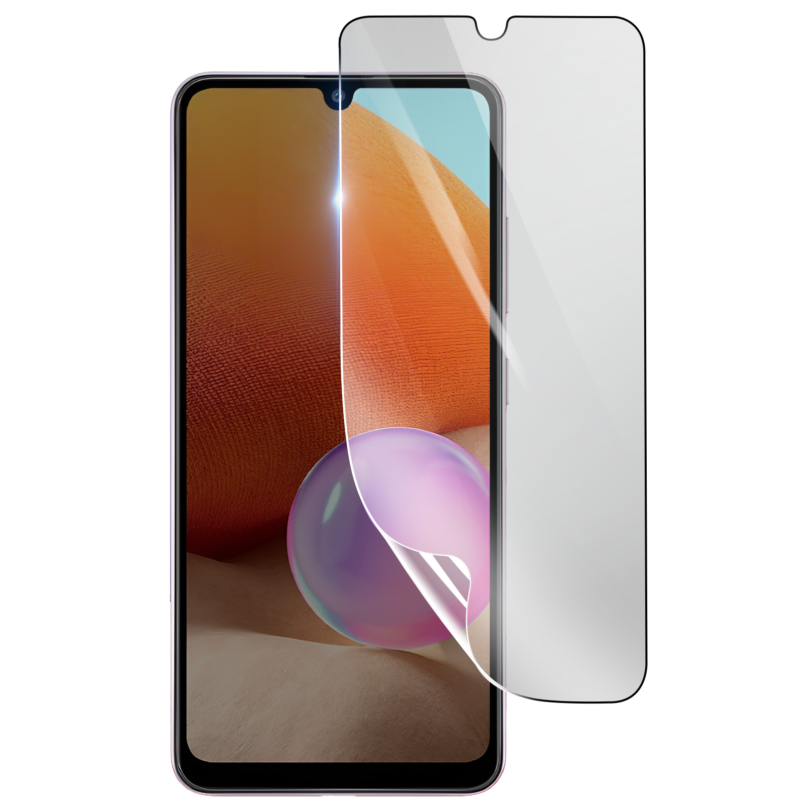 Uno smartphone con una protezione per lo schermo in applicazione. Il telefono è rosa, la protezione è trasparente.