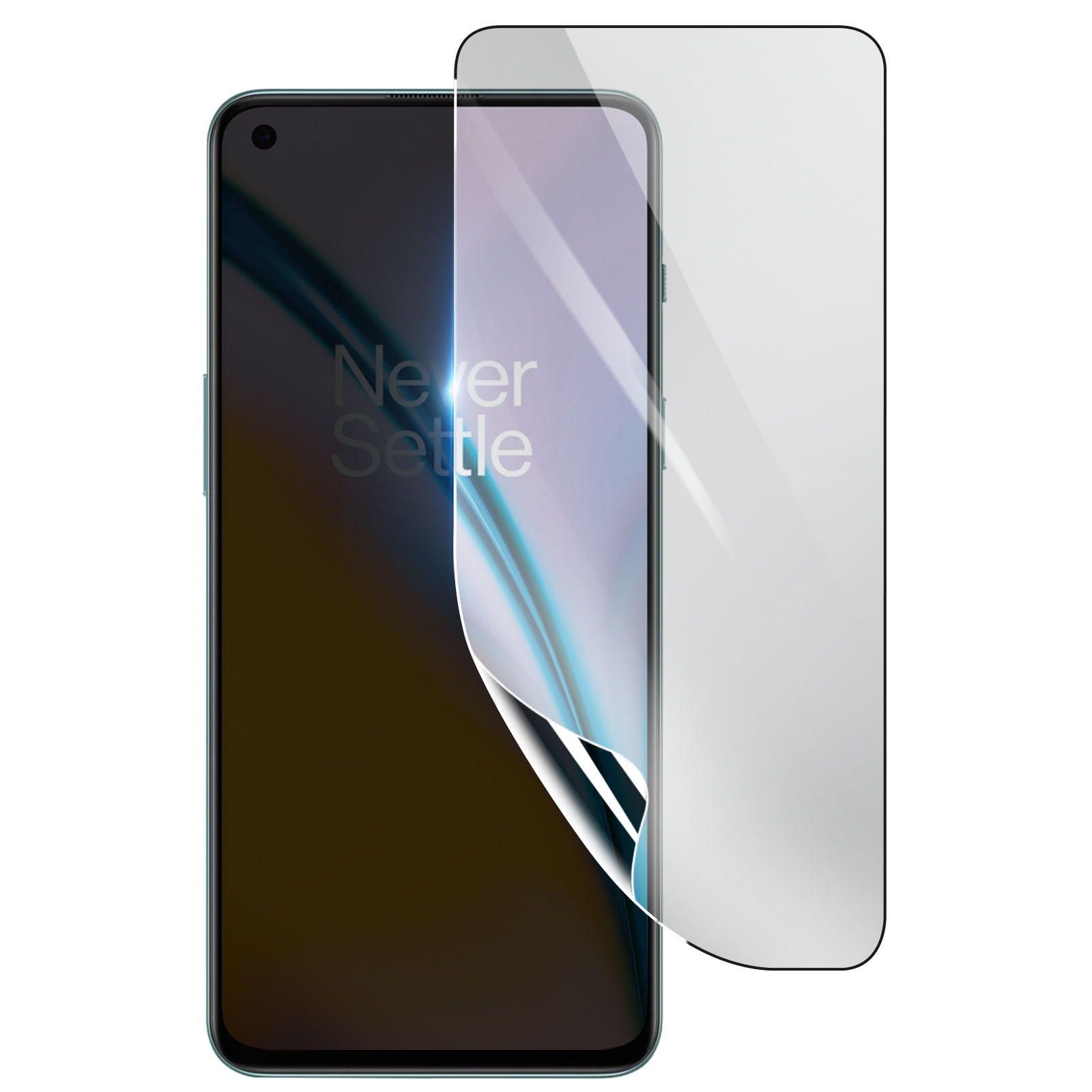 Uno smartphone con una protezione per lo schermo in fase di applicazione. La protezione è parzialmente staccata.
