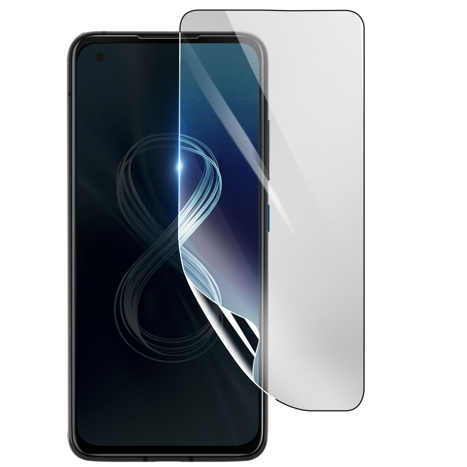 Uno smartphone con una protezione per lo schermo applicata. Lo schermo mostra un disegno e la protezione è parzialmente staccata.